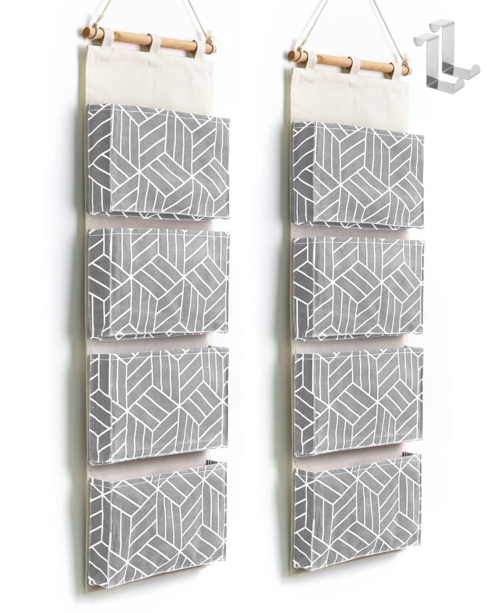 CROWNED - Bolsas de Almacenamiento para Colgar en una Puerta o en la Pared, 4 Bolsillos Grandes de Lino y algodón multifuncionales para Sala de Estar, Armario, Dormitorio, baño, Carpetas, revistas,