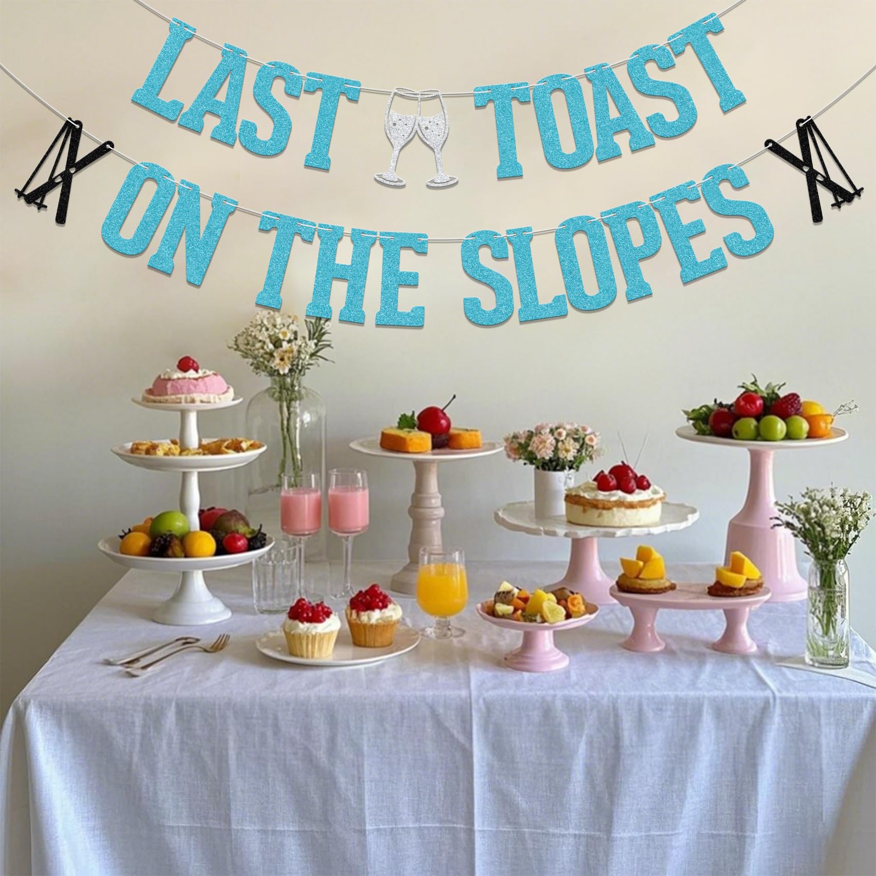 Last Toast on the Slopes Banner Winter Apres Ski Bridal Shower Decoration Winter Bachelorette Party Decoration Light Blue Glitter - Image 4