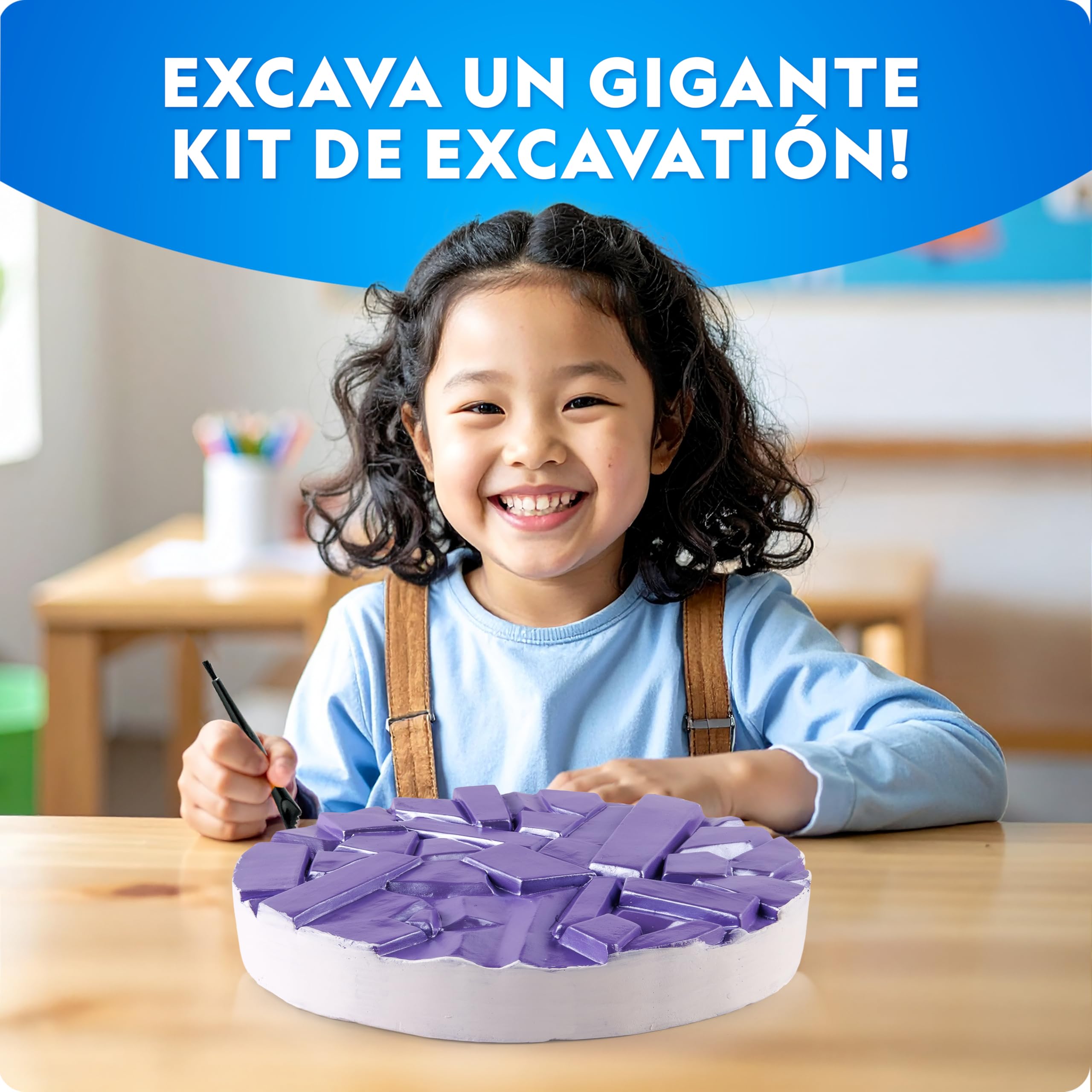 National Geographic Kit Gigante de Excavación de Gemas – Extrae 100 Gemas Reales de un Ladrillo Gigante, Juego de Geología para Niños, Actividad CTIM con Herramientas y Guía de Aprendizaje