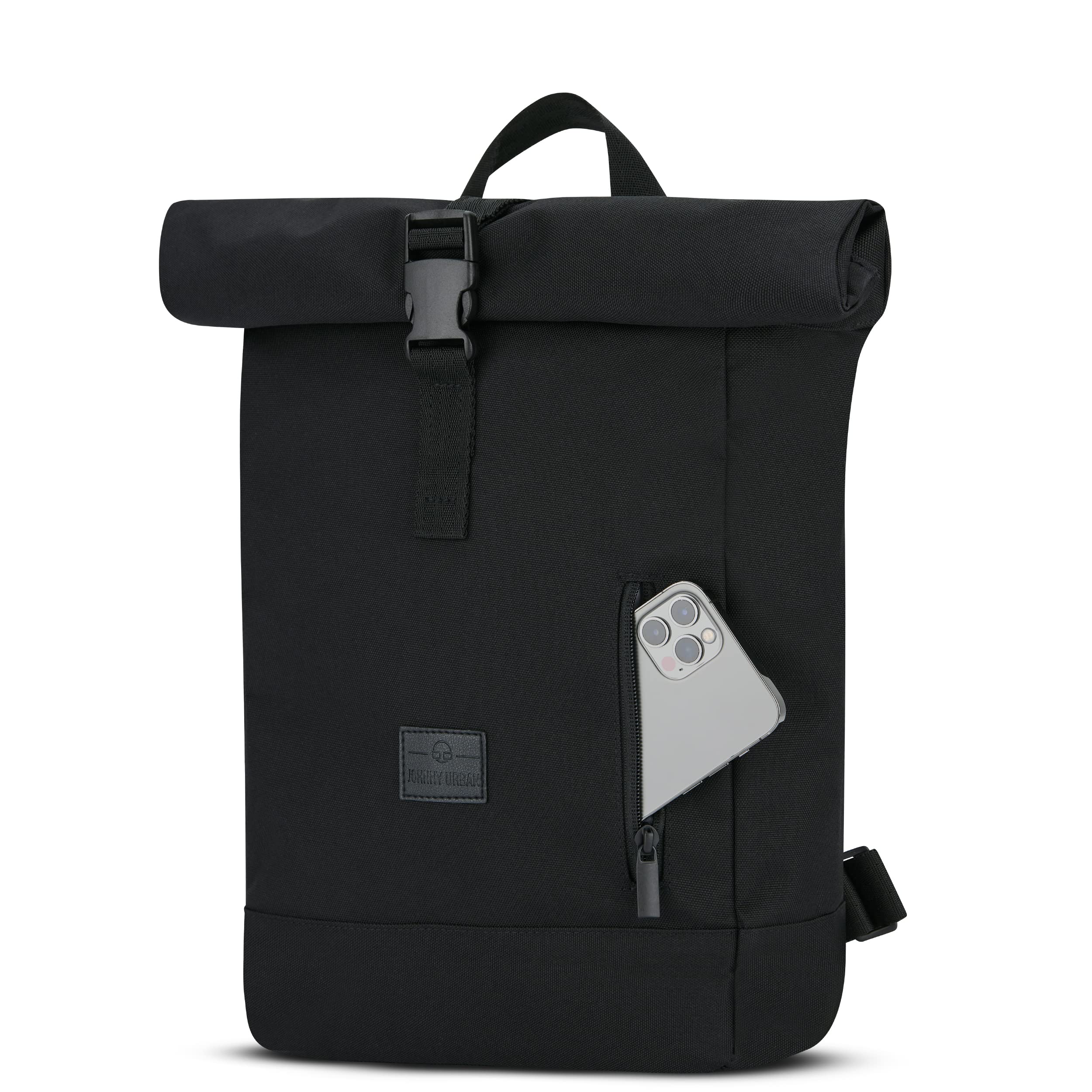 Johnny Urban Plecak damski i męski mały – Robin Small – mały rolltop Daypack z kieszenią na laptopa 12 cali – plecak dzienny na uczelnię City Business – odporny na działanie wody, czarny, jeden rozmiar