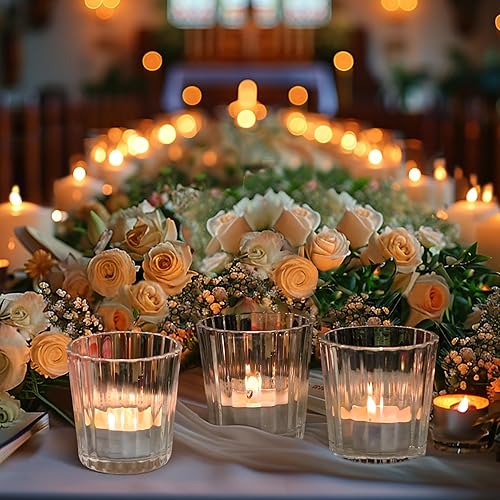 Miniatura 6 de ComSaf Portavelas votivas, 12 portavelas de cristal, portavelas acanalado para centros de mesa, portavelas transparente para bodas, decoración