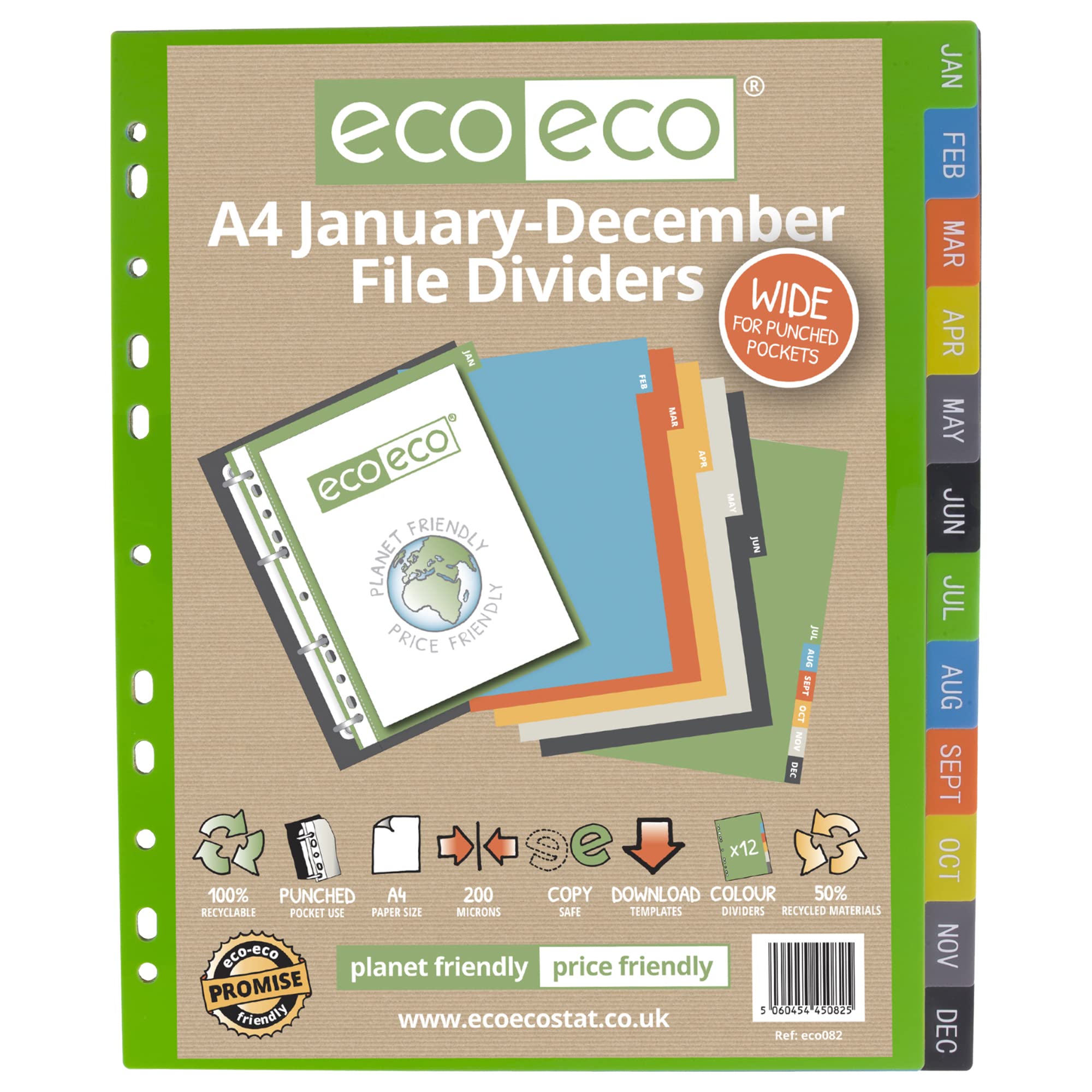 eco-eco A4 50% Recycled January - December Wide File Dividers