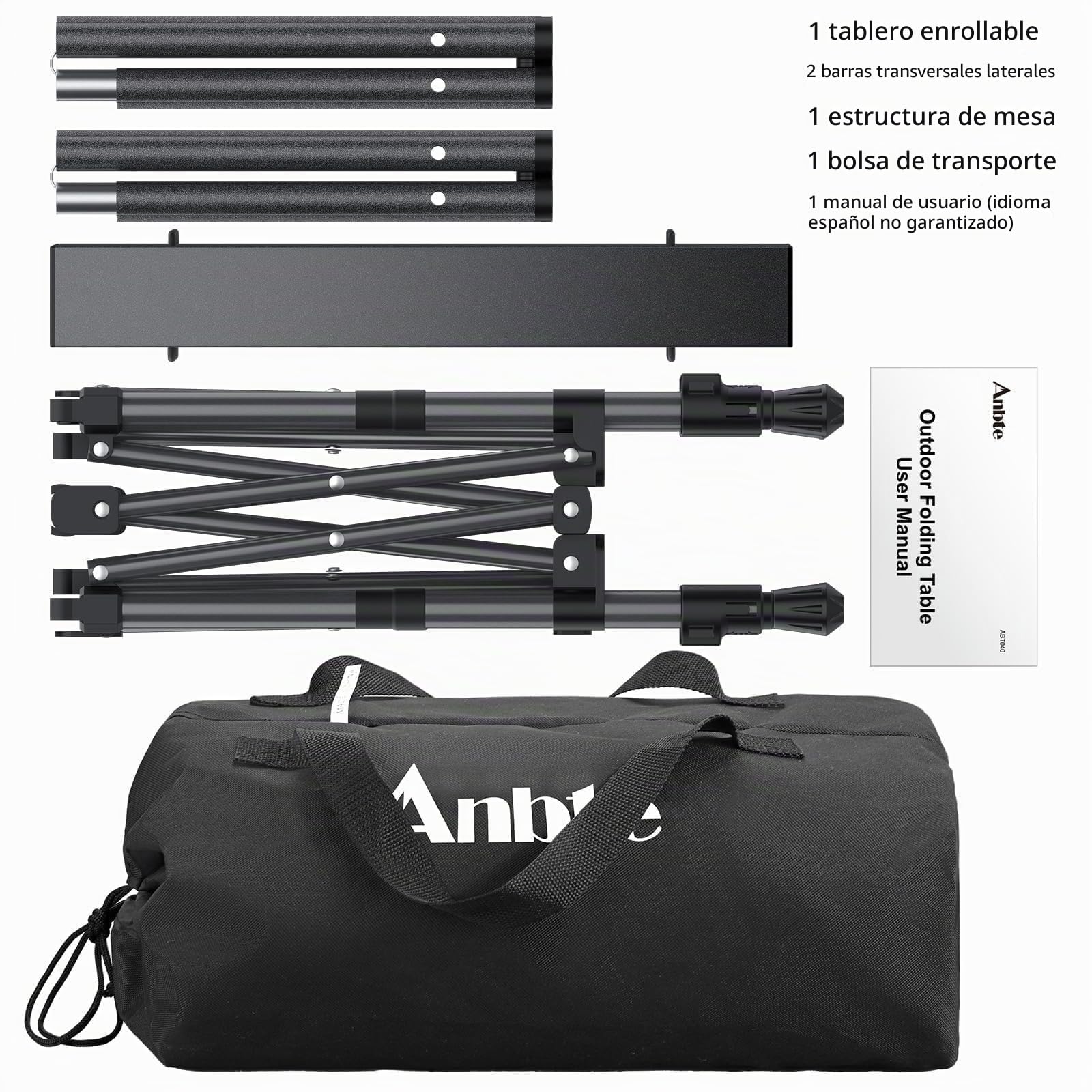 Anbte Mesa de Camping 50.5 x 41 x 44/70 cm,Aluminum Alloy | Mesa de Acampada Enrollable Cuadrada con Bolsa de Almacenamiento para al Aire Libre Patio de Picnic de Viaje de Caravana