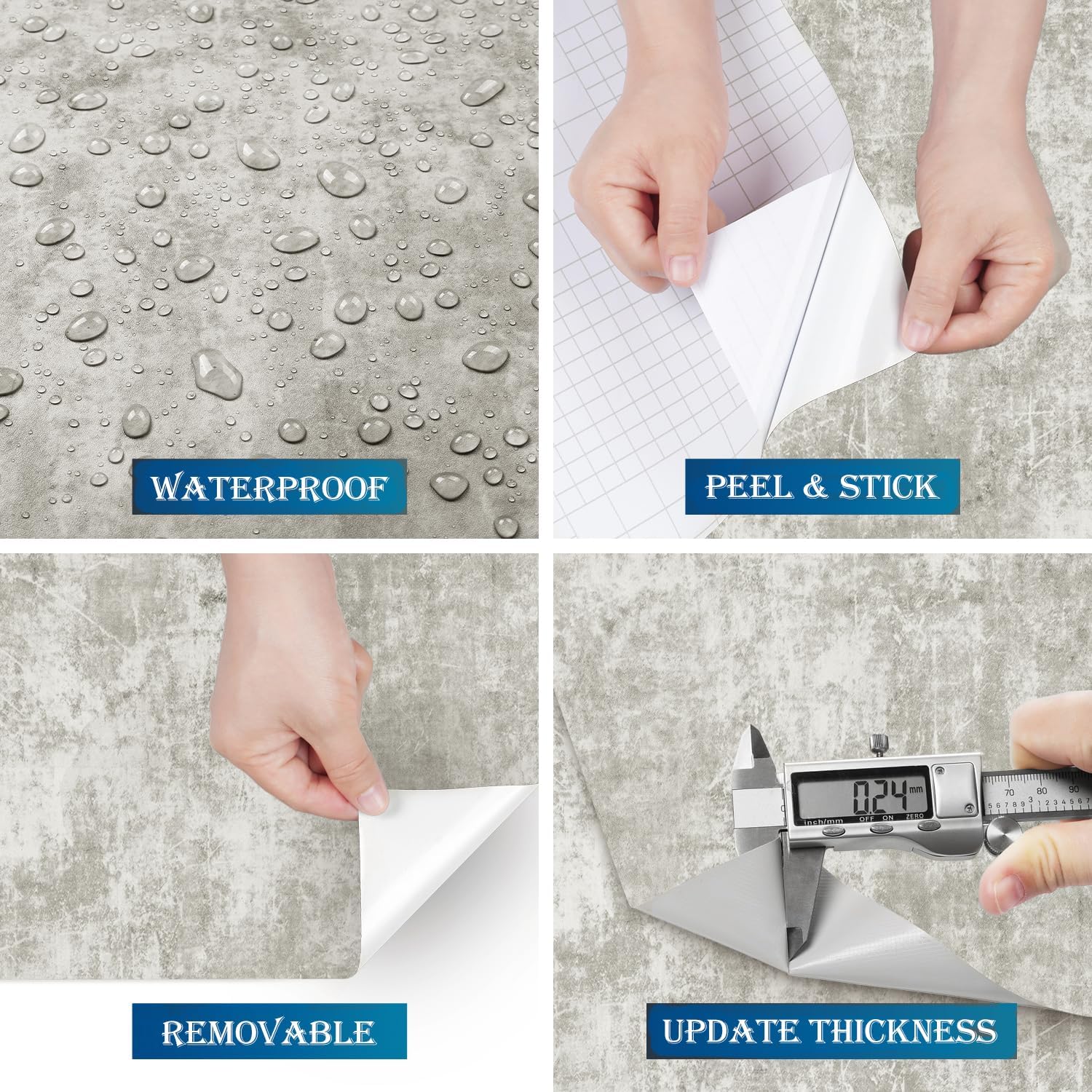FunStick 24"x200" Industrial Grey Concrete Peel and Stick Wallpaper for Bedroom Kitchen Living Room Accent Wall Self Adhesive Vinyl Cement Wallpaper Gray Contact Paper for Walls Countertops Waterproof