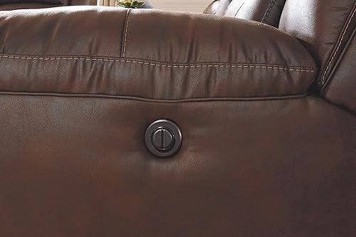 Miniatura 27 de Signature Design by Ashley Stoneland - Sofá biplaza reclinable manual de piel sintética con consola central, color marrón claro