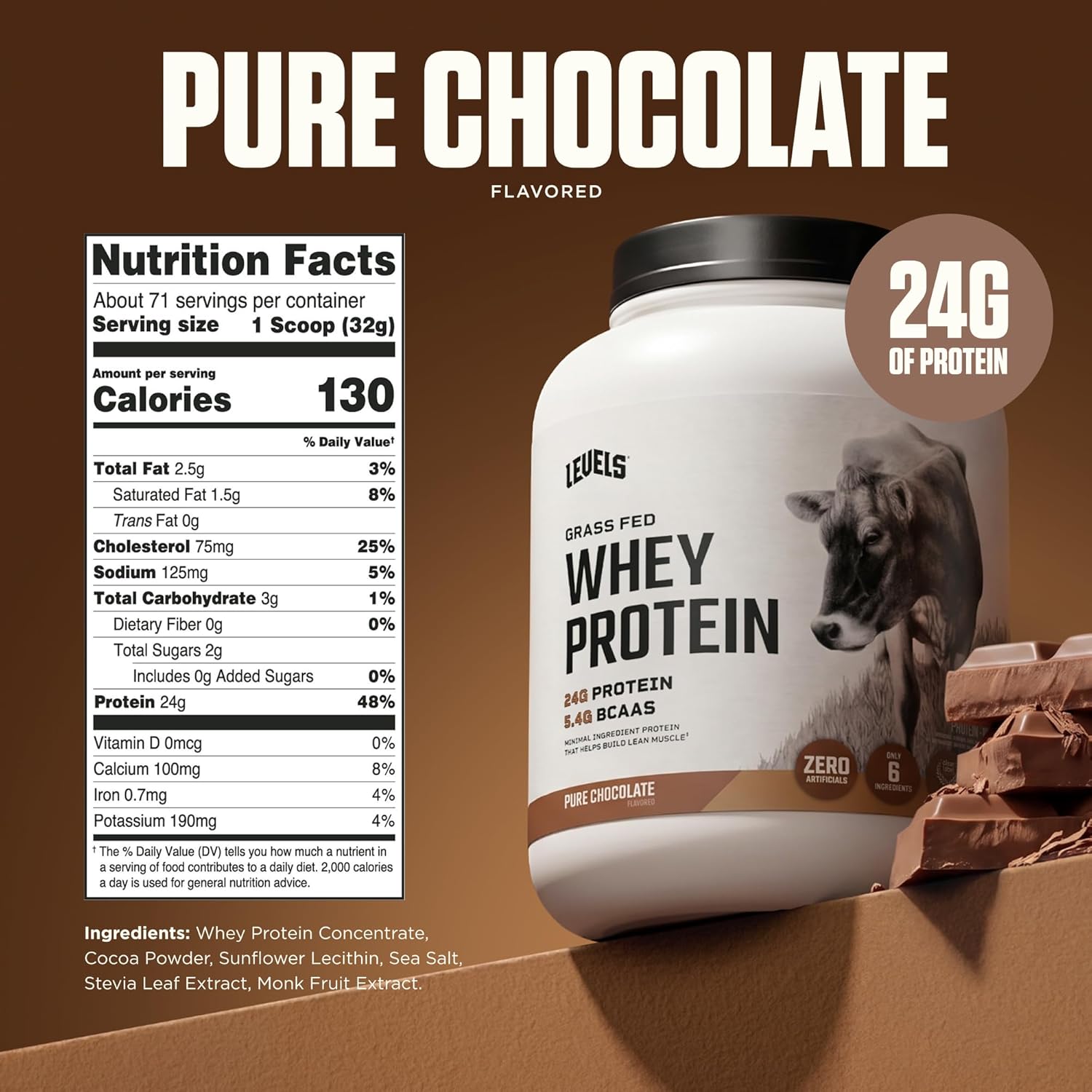 Proteina Levels Whey Chocolate Puro 5LB - 24G Proteina, Pura y Sin Aditivos 4