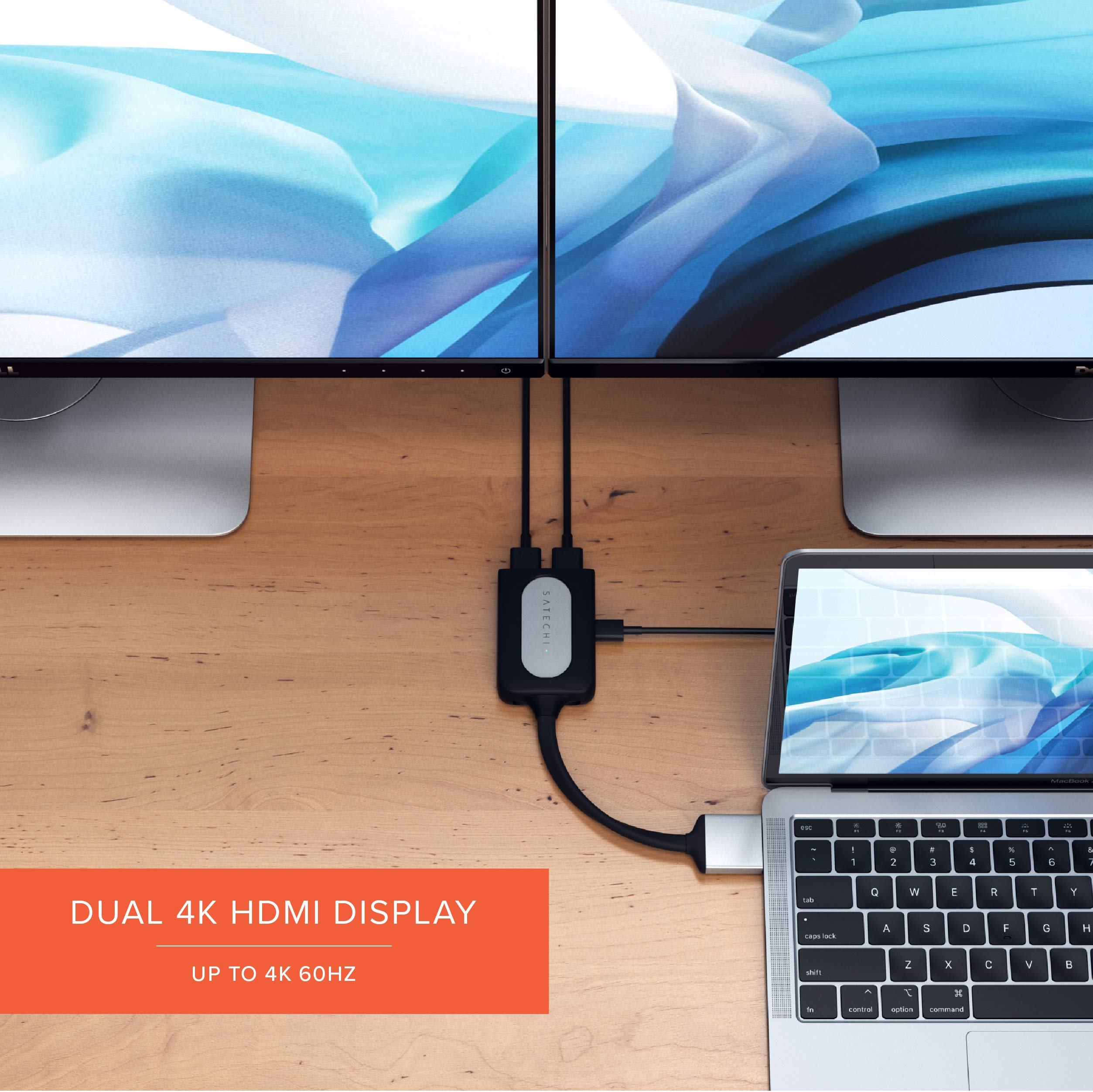 Satechi Podwójny adapter HDMI Type-C, aluminiowy 4K, 60 Hz z ładowaniem USB-C PD, kompatybilny z MacBook Pro/Air M2 2022, MacBook Pro M1 Pro & Max 2021 (srebrny)