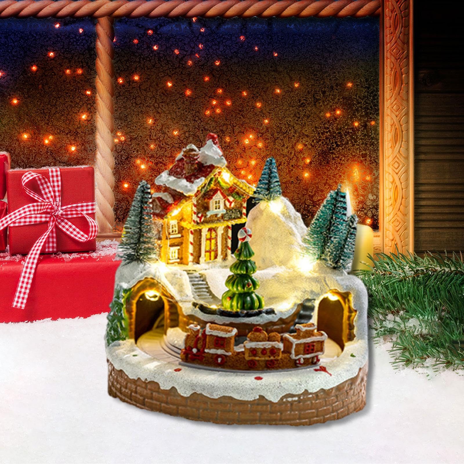 Perfeclan Weihnachts-Spieluhr, Spieluhr mit drehendem Zug, kreative Tischdekoration mit Weihnachts-Spieluhr, ideal für Kinderzimmer, Geburtstag, Advent