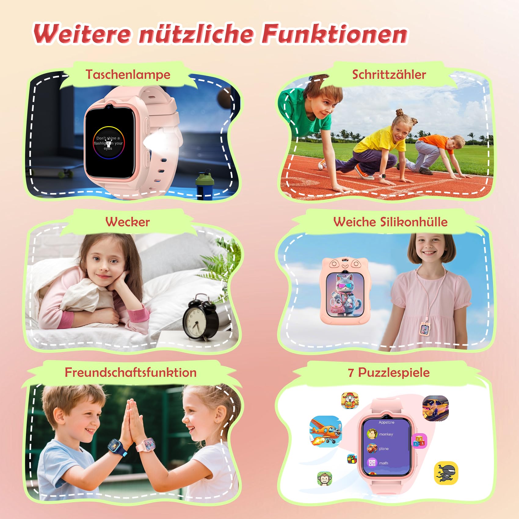 4G Smartwatch Kinder - Kinder Telefonuhr mit SIM-Kartenslot, Telefonanruf, Sprachchat, GPS, SOS Notruf, Taschenlampe, Schulmodus, Schrittzähler, Kinderuhr für Mädchen Geschenke 4-12 Jahren