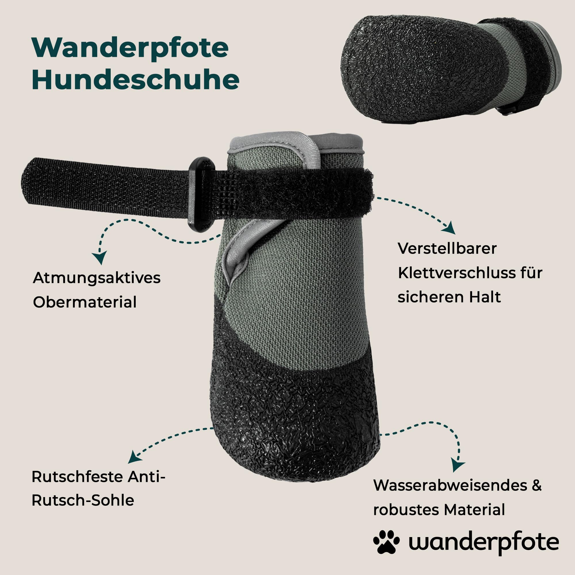 Active Hundeschuhe, 4er Set, Allwetter, rutschfeste Sohle, SBR und Naturkautschuk, Atmungsaktives Mesh, 7 Größen, Klettverschluss (Schwarz, 7)