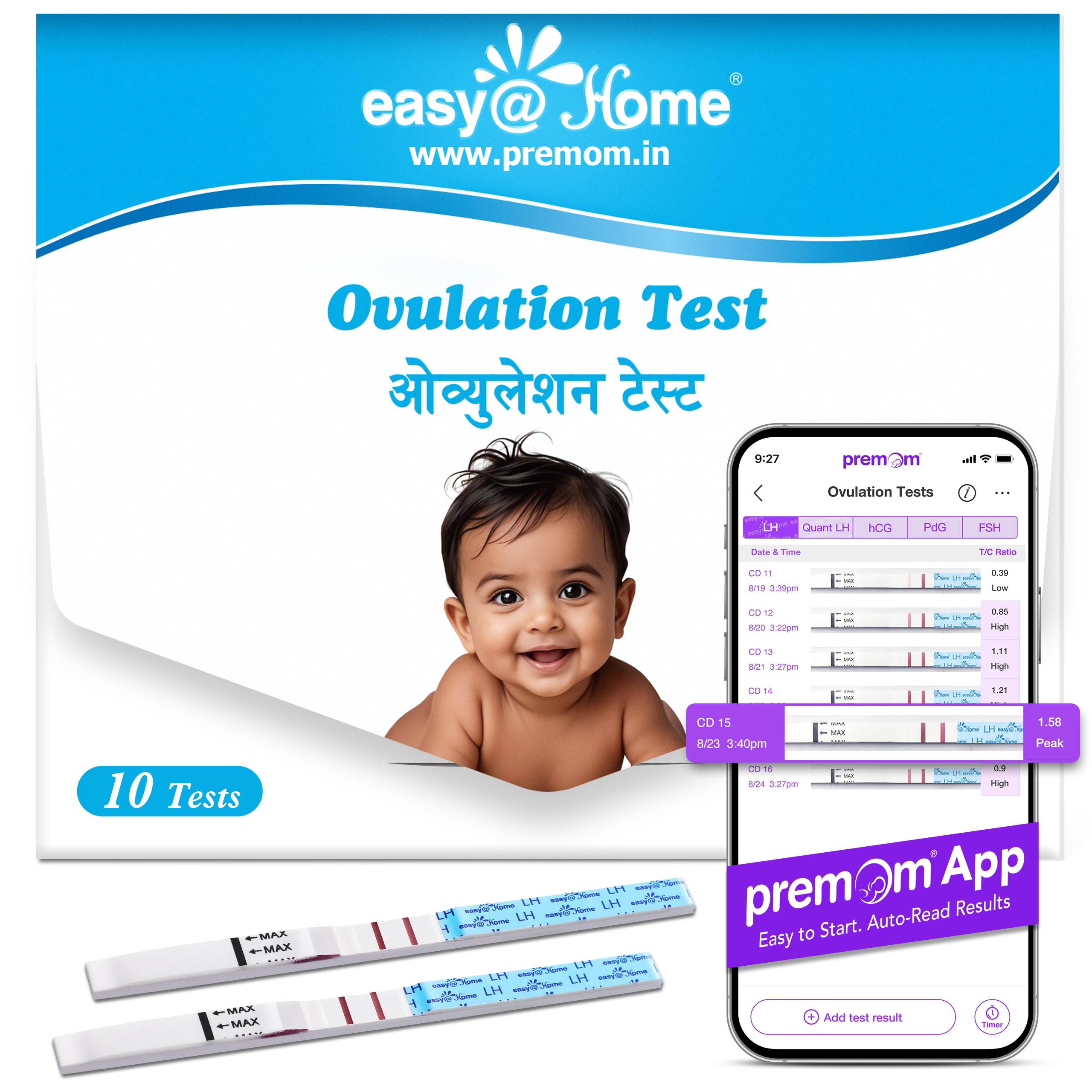 Easy@Home Ovulation Test Strips For Women, 10 Pack Fertility Tests, Ovulation Predictor Kit, Powered by Premom Ovulation Predictor iOS and Android App-image-48