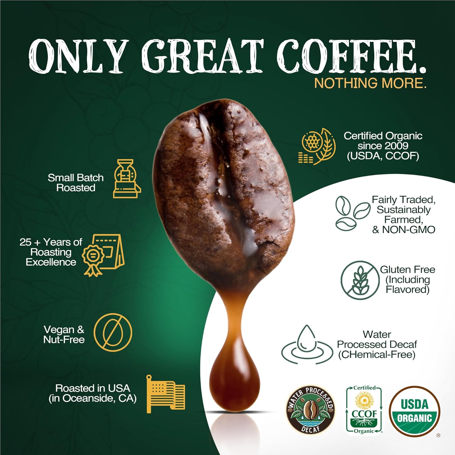 The Bean Organic Coffee Company Water Processed DECAF Caramel, Medium Roast, Whole Bean Coffee, 16-Ounce Bag