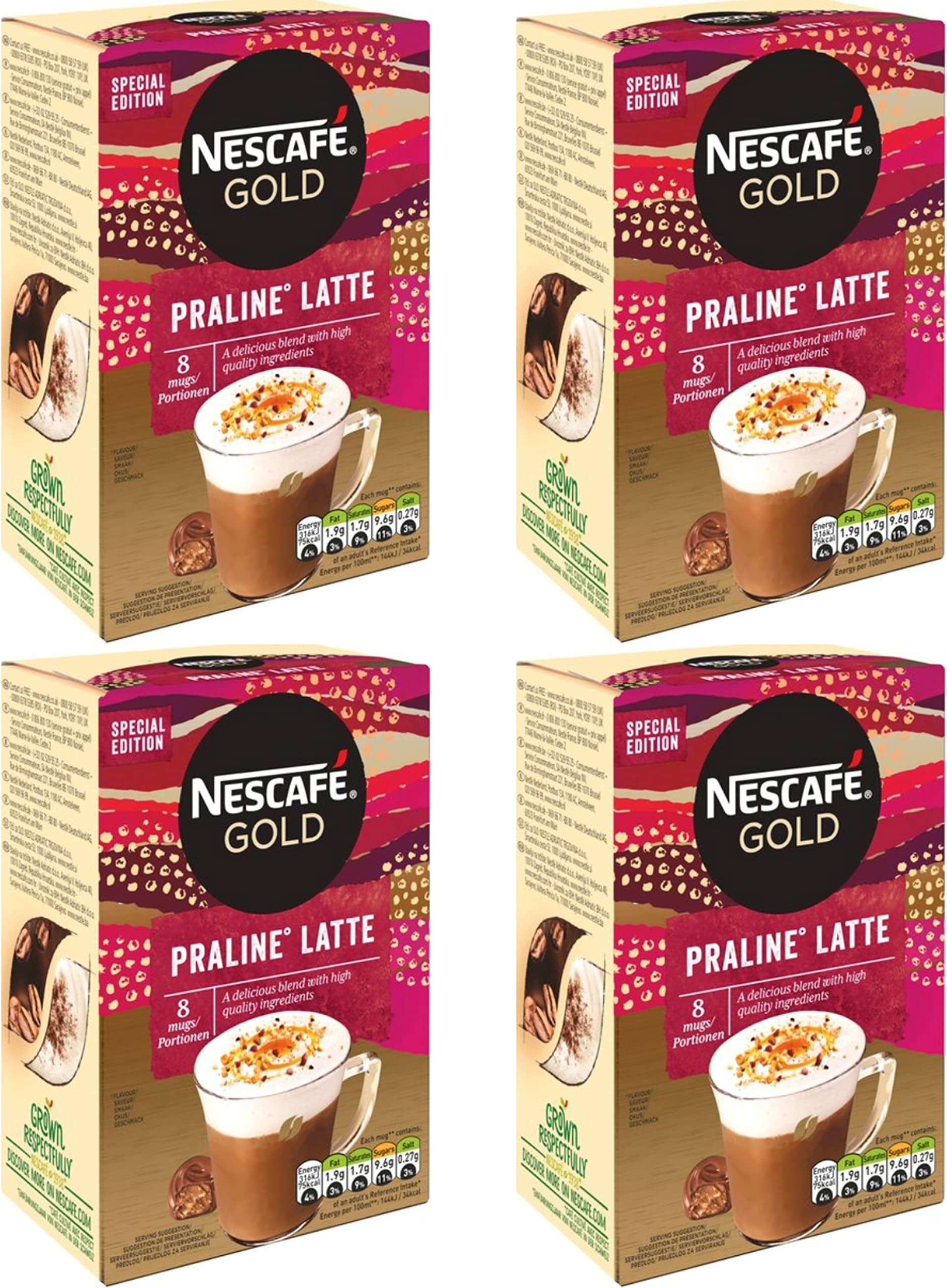 Praline Latte Flavoured Coffee Sachets 144g x 32 Coffee Sachets Individually Wrapped Bulk Buy