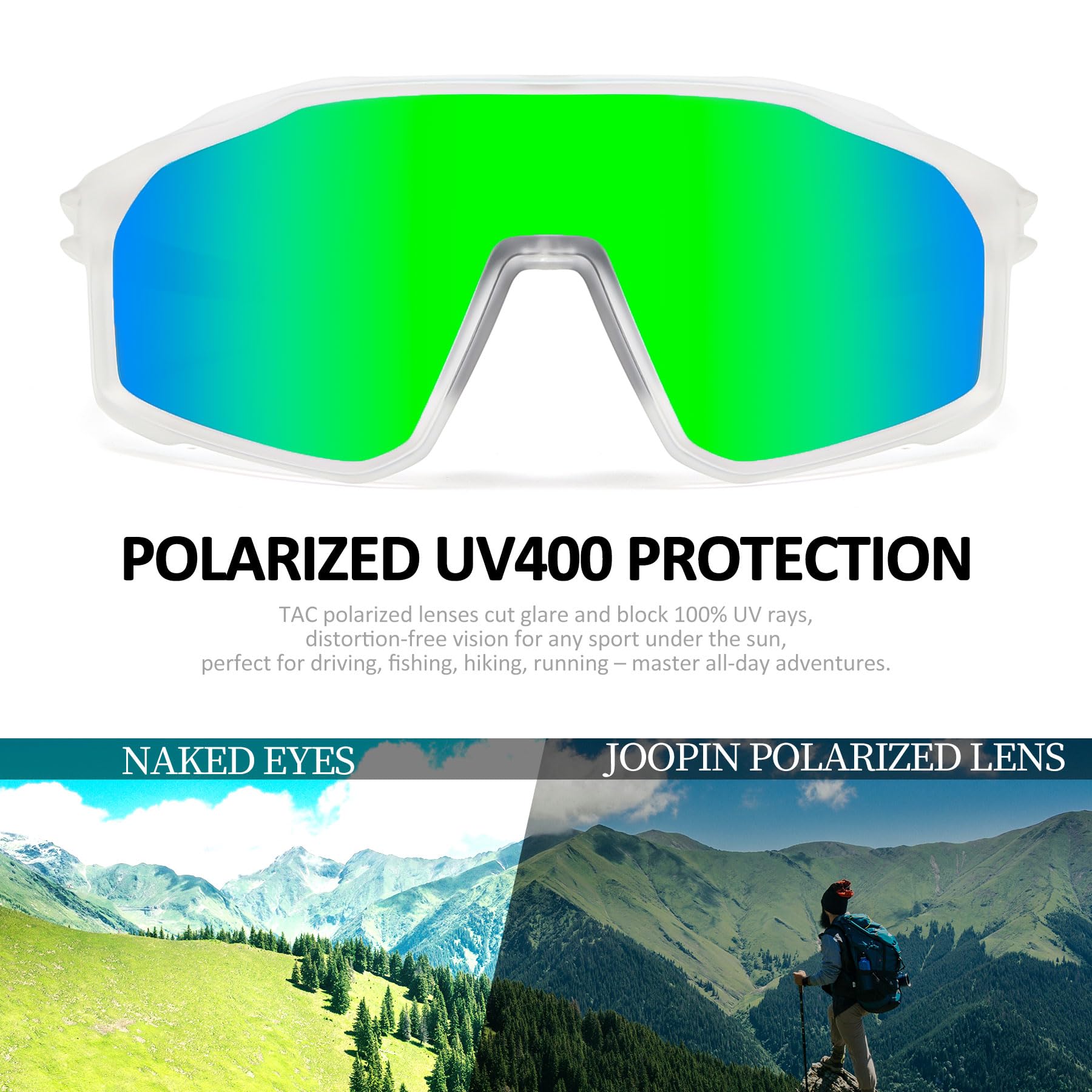 Joopin Lunettes de Soleil Sports Polarisées pour Hommes Femmes Lunettes de Cyclisme Vélo Route Enveloppantes Protection UV400