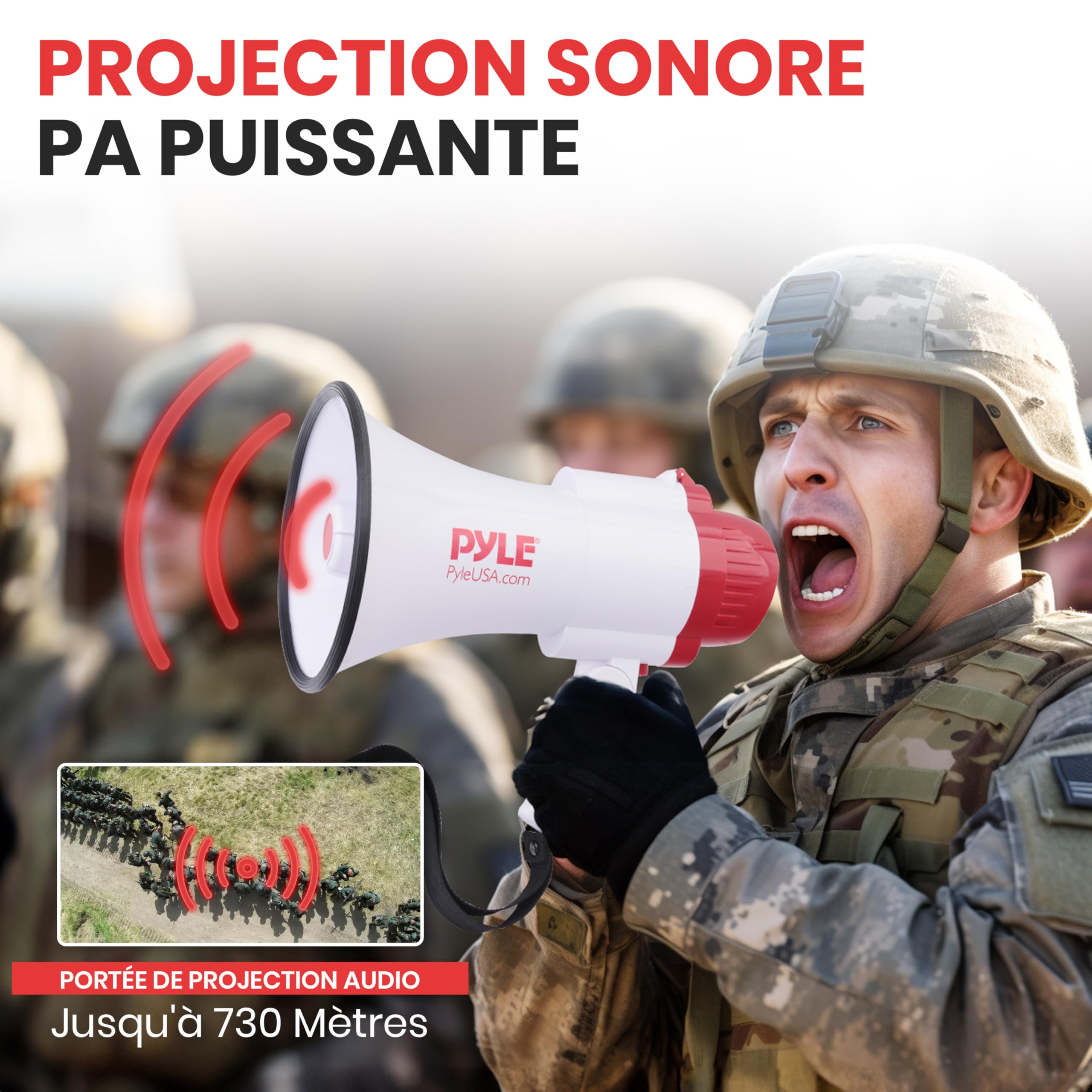 Pyle Mégaphone Porte-Voix 30W avec Sirène et Enregistrement – Haut-Parleur PA Portatif, Portée 731m, Idéal pour Sports, Fans, Entraîneurs, Manifestations, Sécurité