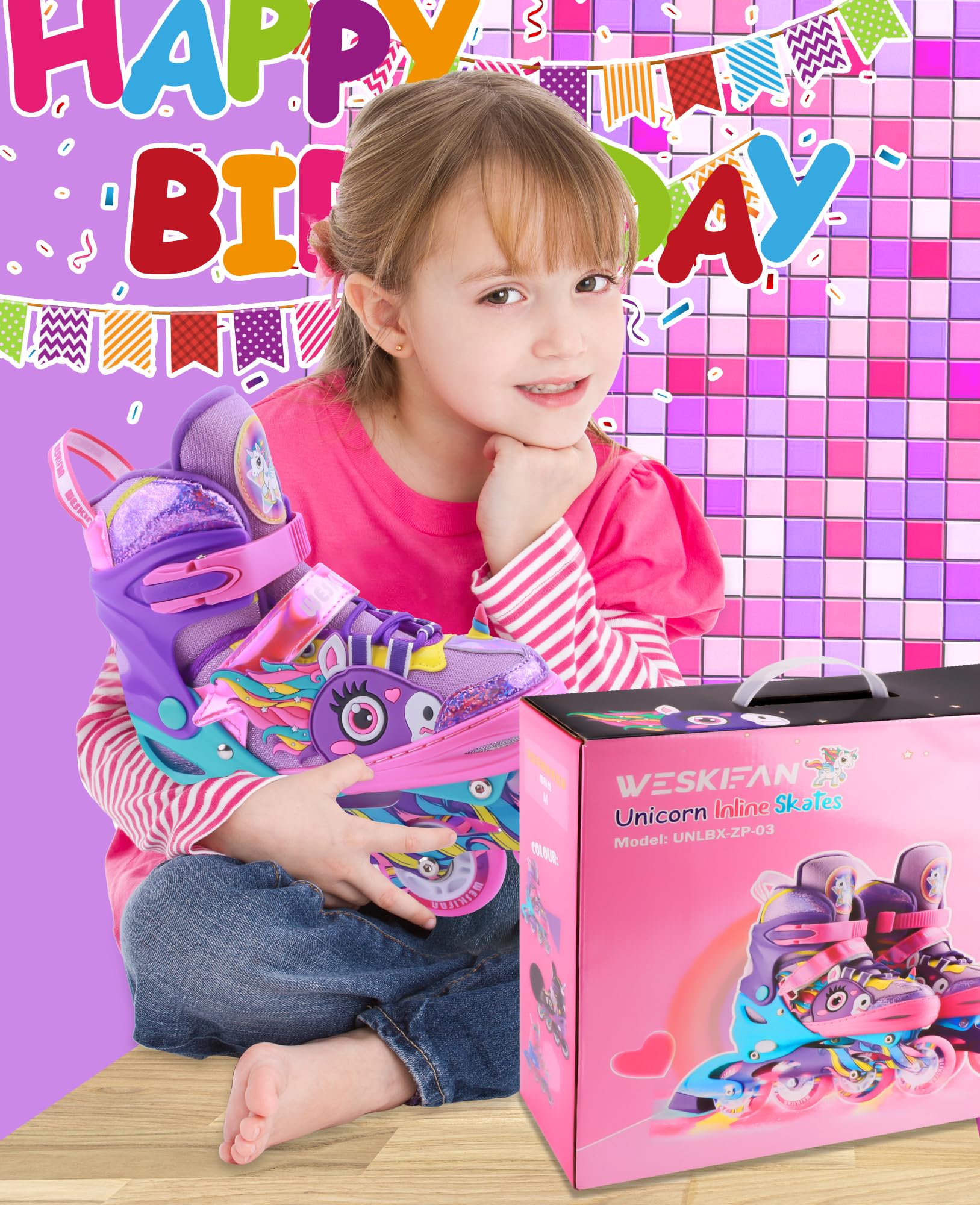 Pattini in linea con unicorno, per bambini, regolabili, per bambini, con ruote luminose, per bambini, per adolescenti, principianti, regali di compleanno e Natale