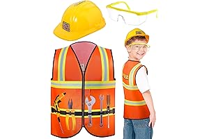 Construction Worker Costume Fun for Kids - Bright Safety Vest, Hard Hat, Goggles, Tool Belt
