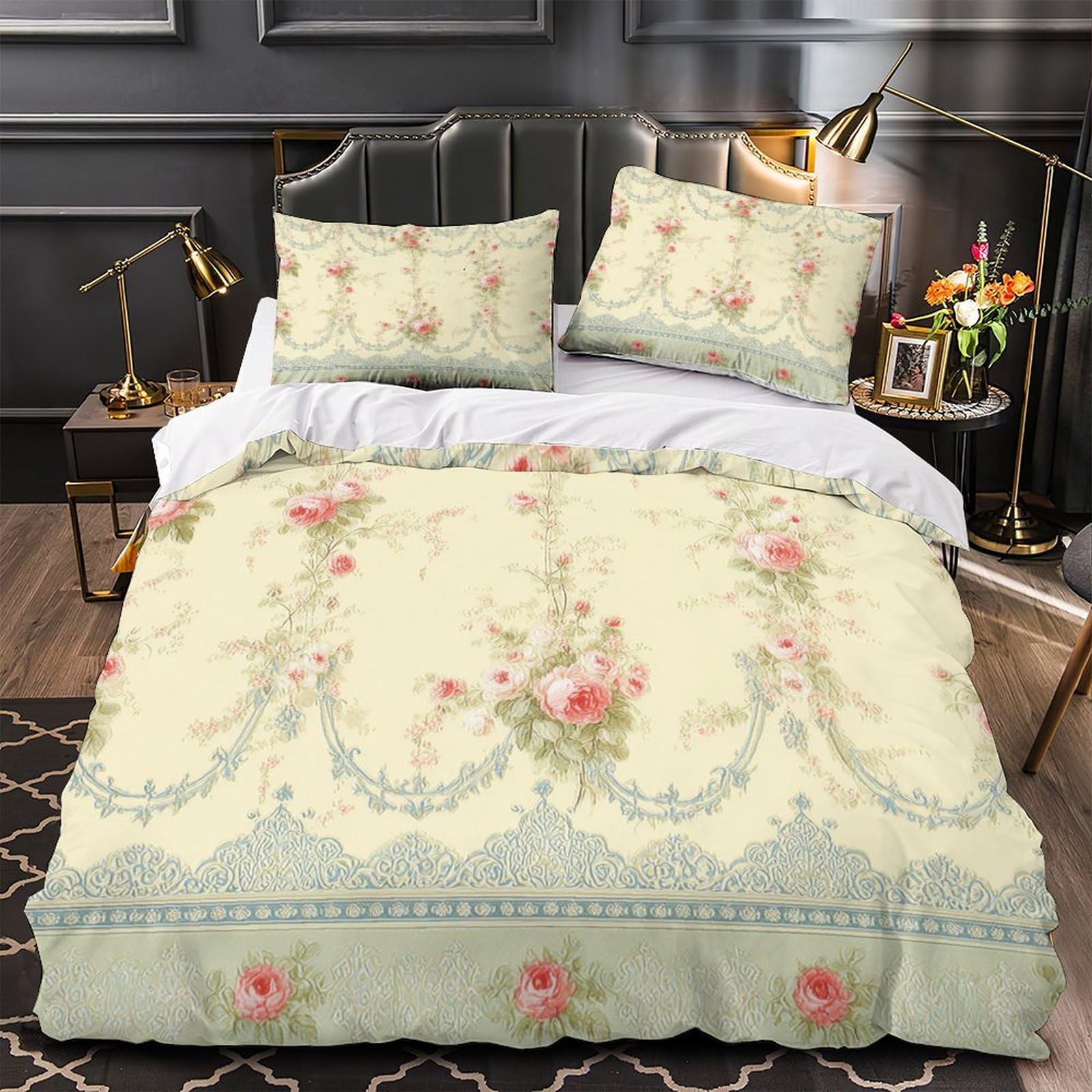 Housse de couette rose vintage hypoallergique et douce pour le sommeil des enfants et adultes