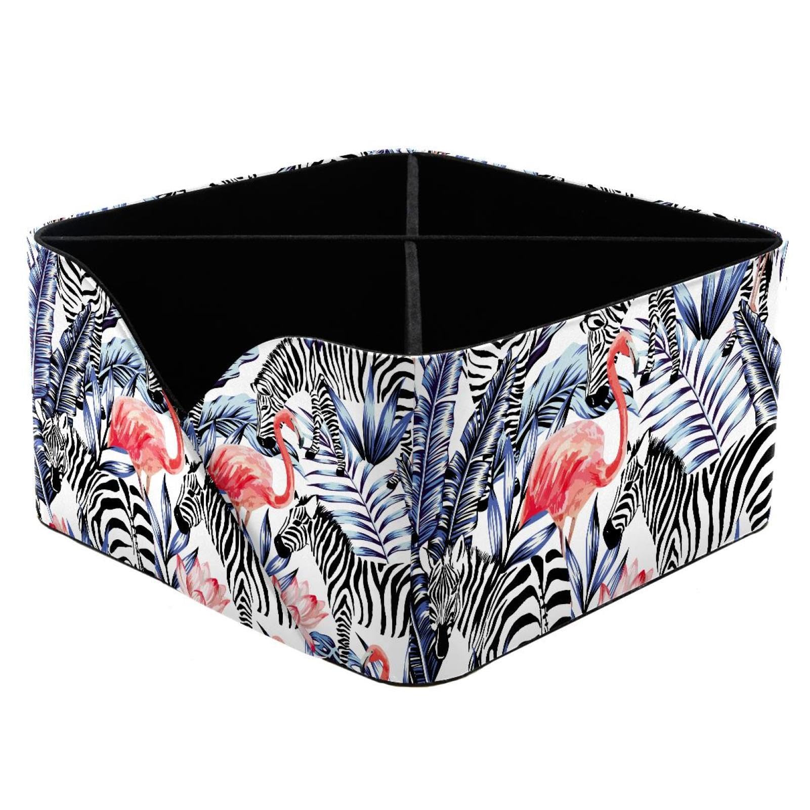 KengjuTesu Exotic Pink Flamingo Zebra Palm Leaf Pattern Desktop Organizer Pen Holder, Rectangular Pencil Cup for Office, Study and Makeup Stations