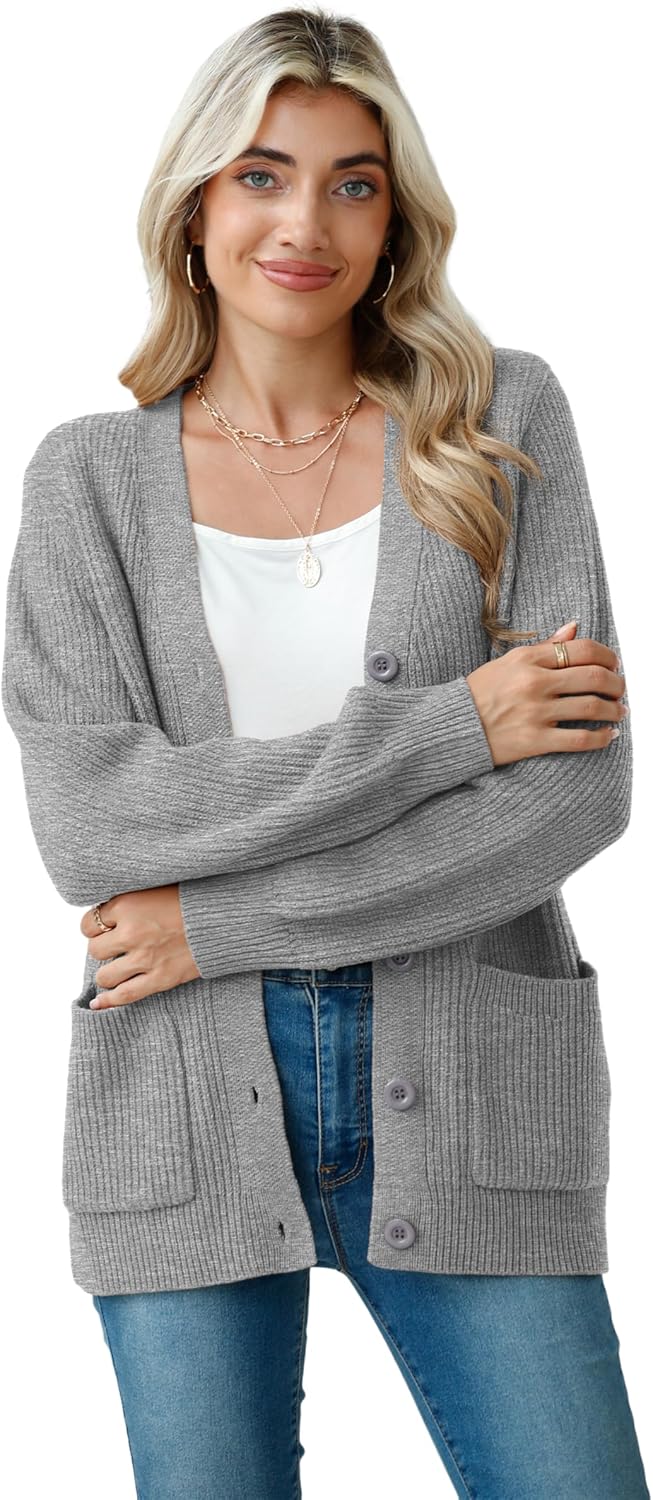 VIISHOW Women Chunky Knit Cardigan Sweater Long Sleeve V Neck Button up Cardigan with Pocket Sweater Coat for Fall and Winter - Image 7