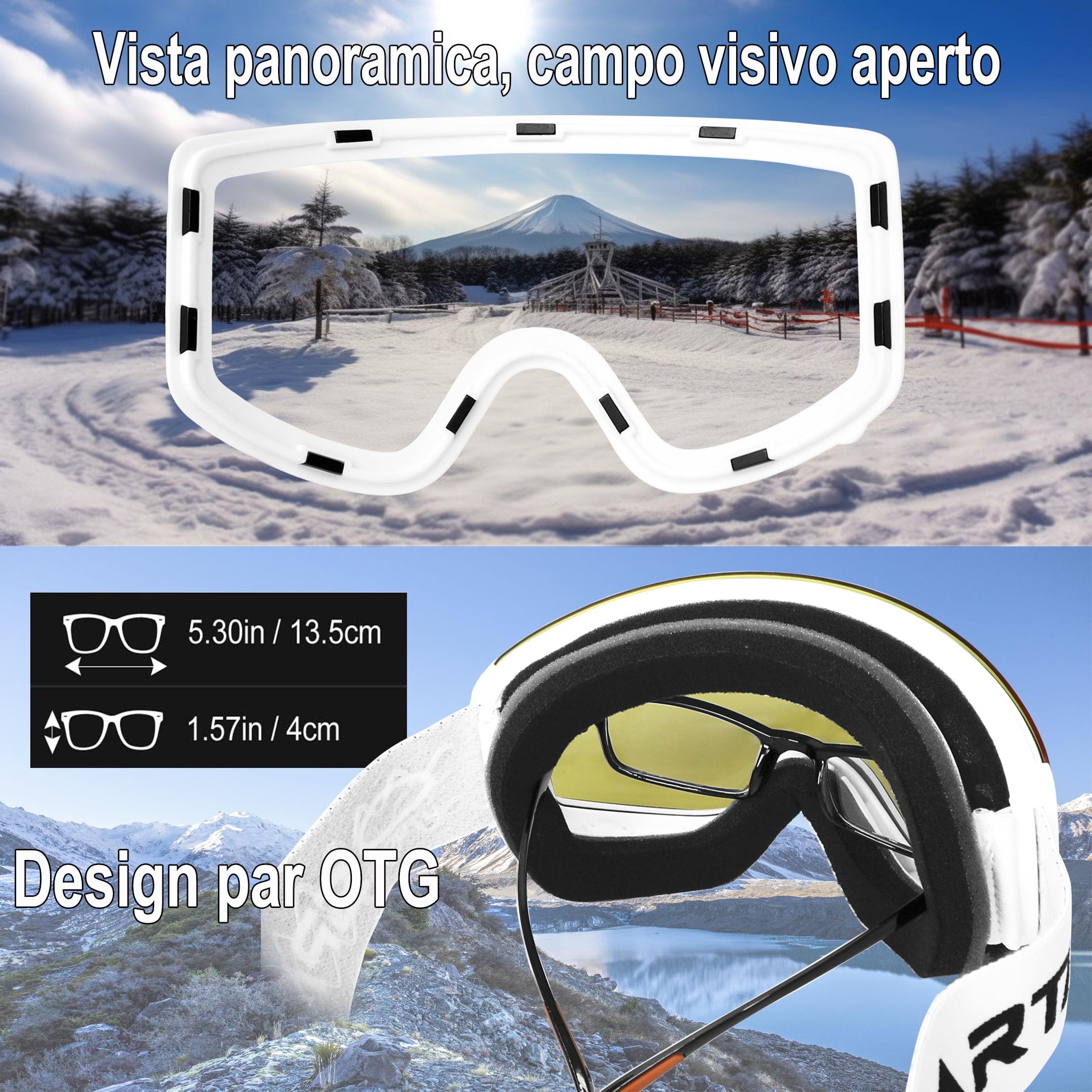Lente magnetica Occhiali da sci Snowboard Occhiali da sci OTG per gli uomini Donne Adulto