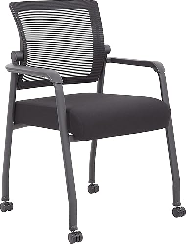 Boss Office Products Silla de invitados de malla de 4 patas con ruedas en negro
