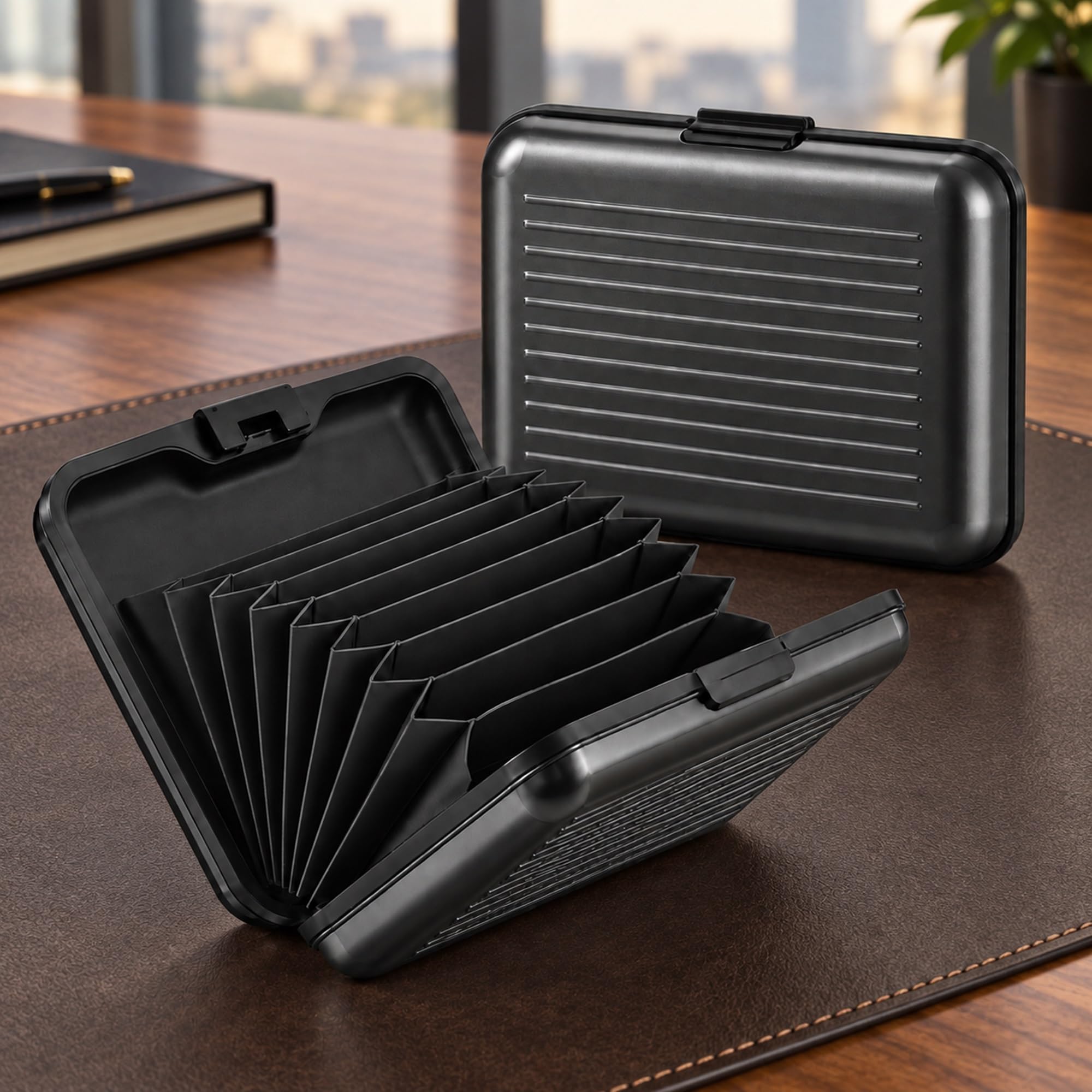 Aluminum RFID Blocking Credit Card Holder, Slim Hard Case Wallet with Button Closure for Daily Commuting and Travel