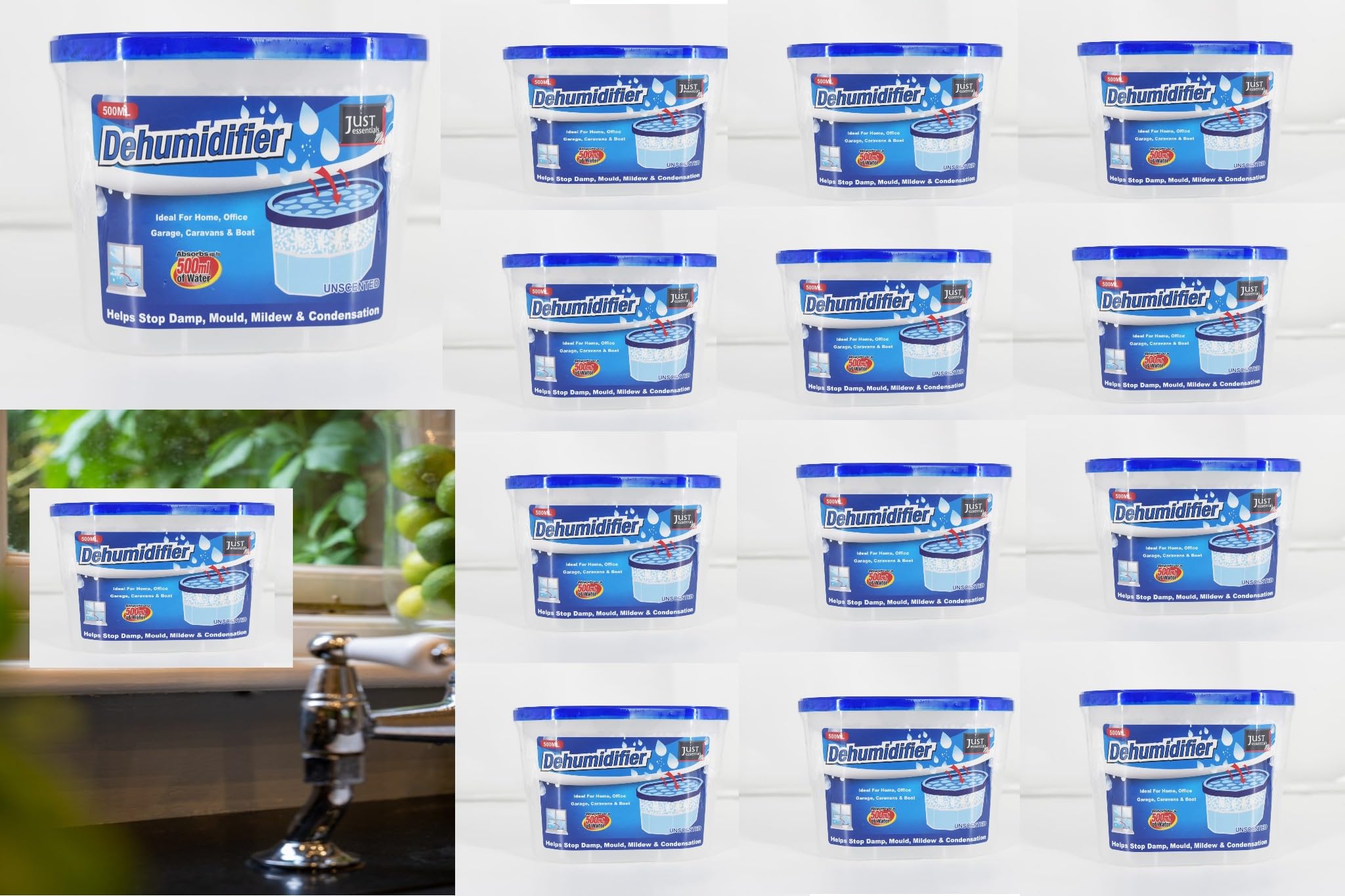 DWD Dehumidifiers Disposable 500ml - 12-Pack Disposable Dehumidifiers for Home - Condensation Absorbers for Windows, Moisture Absorber, Mould Damp Trap, Interior Dehumidifier for Wardrobe, Bathroom