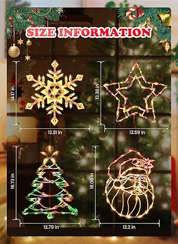 Miniatura 4 de Paquete de 4 luces de silueta de ventana de Navidad, Papá Noel, árboles de Navidad, copo de nieve y silueta de ventana de estrella con 50 bombillas