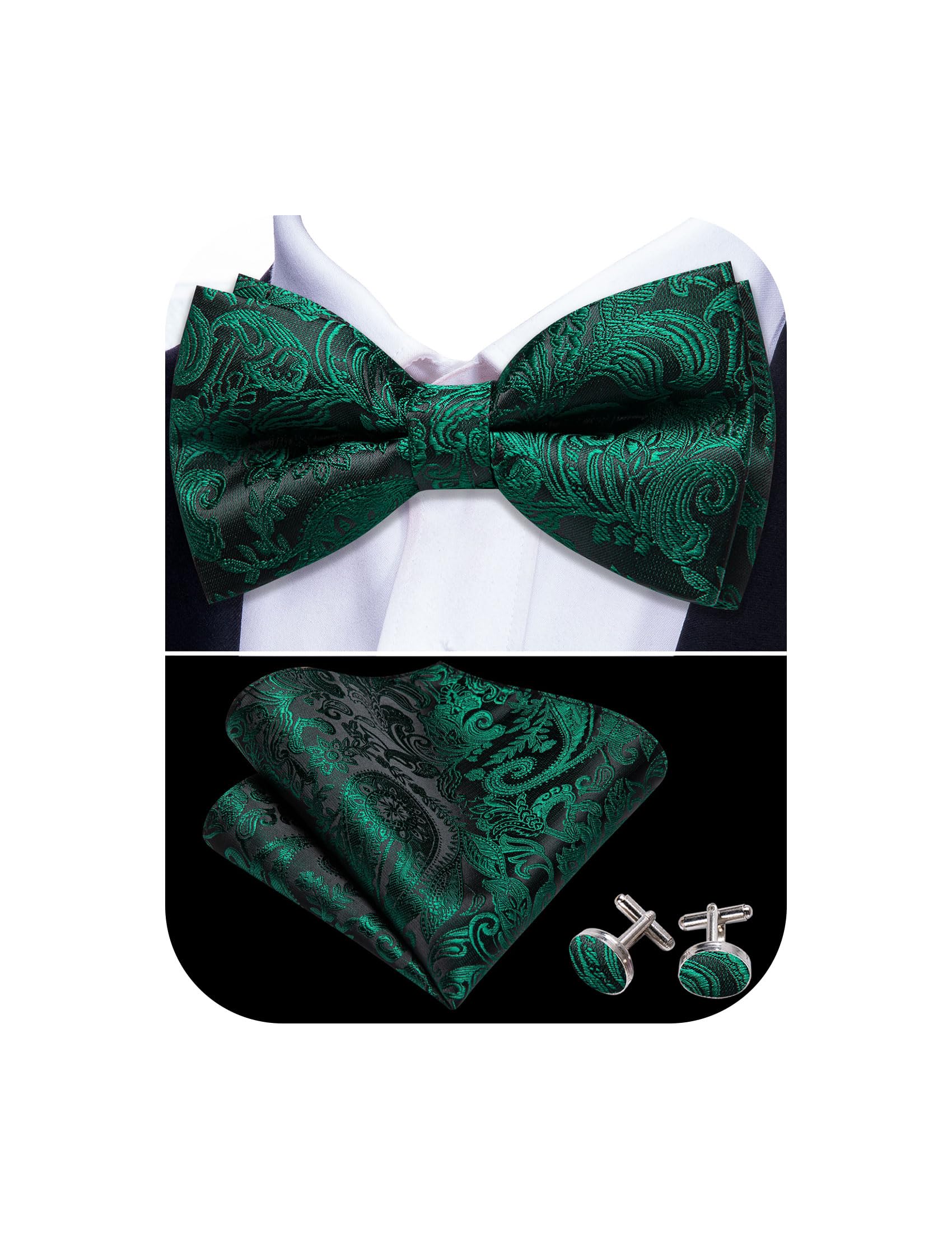 Barry.Wang Paisley Striped Bow Tie for Men Silk Pre-Tied Bowtie Set