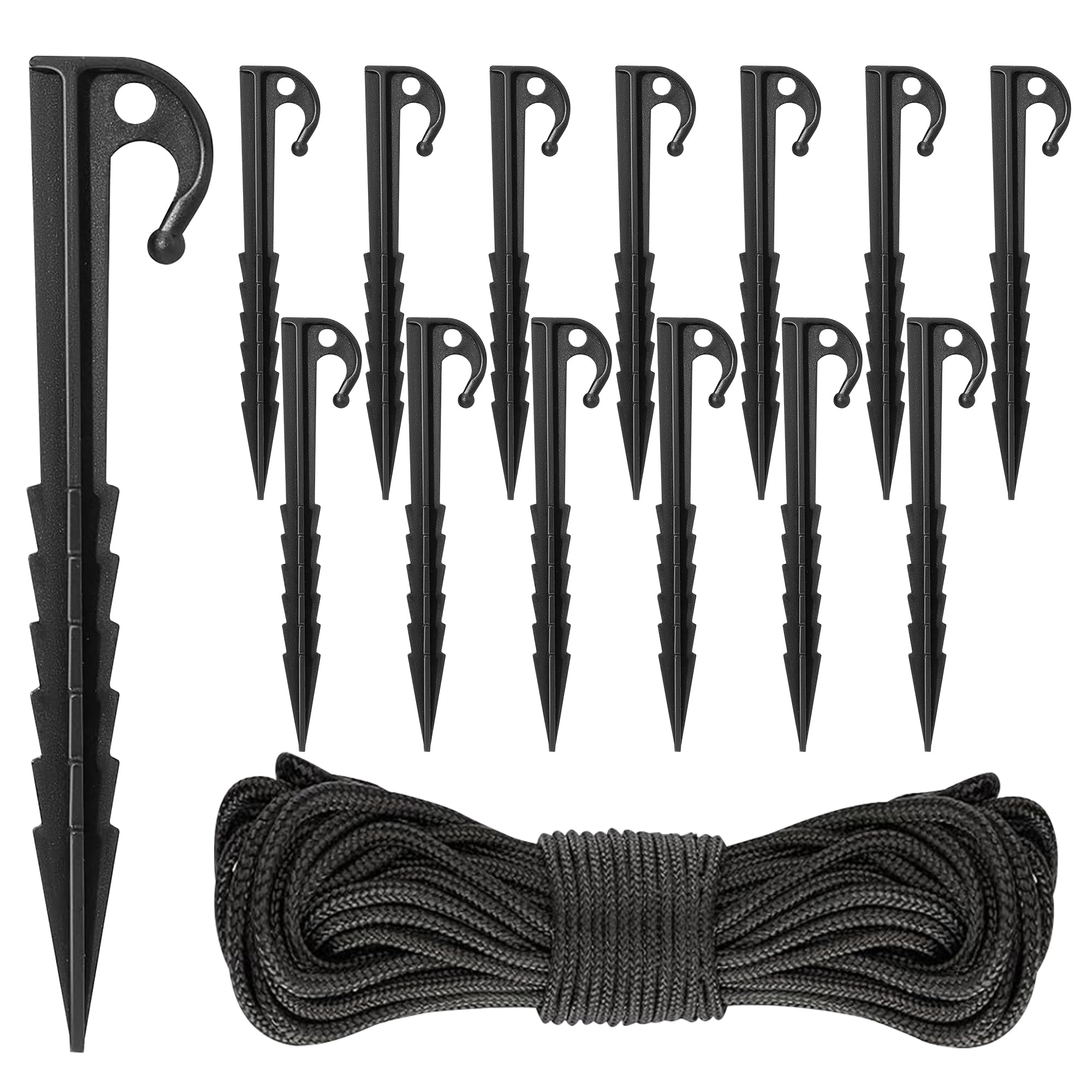 Photo 1 of 24 Packs Tent Stakes with 50-mteter Nylon Rope - Plastic Inflatable Stakes Set Ideal for Halloween Inflatable Yard Decor, Christmas & Garden Decorations Secure Fixing,Tent Anchors