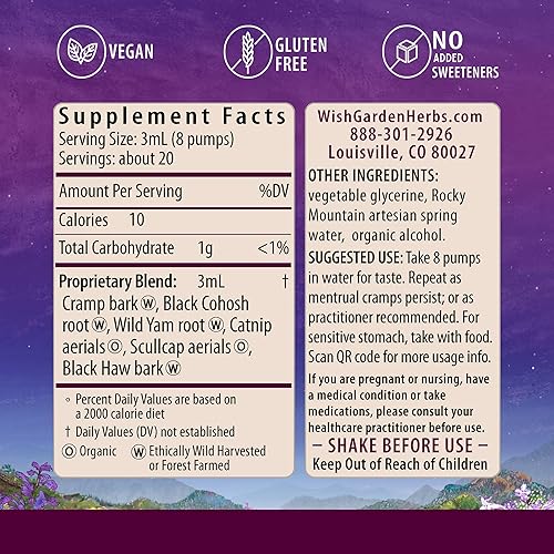 Miniatura 10 de WishGarden Herbs Cramp Release - Suplemento natural para aliviar los calambres menstruales a base de hierbas con corteza de calambres, tintura de