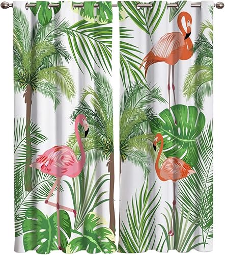 Blackout Curtains Thermal Insulated Flamingo Solid Pattern Metal Grommet Elegant Room Drapes Window Curtain for Bedroom Living Room 40x84 Inch x2