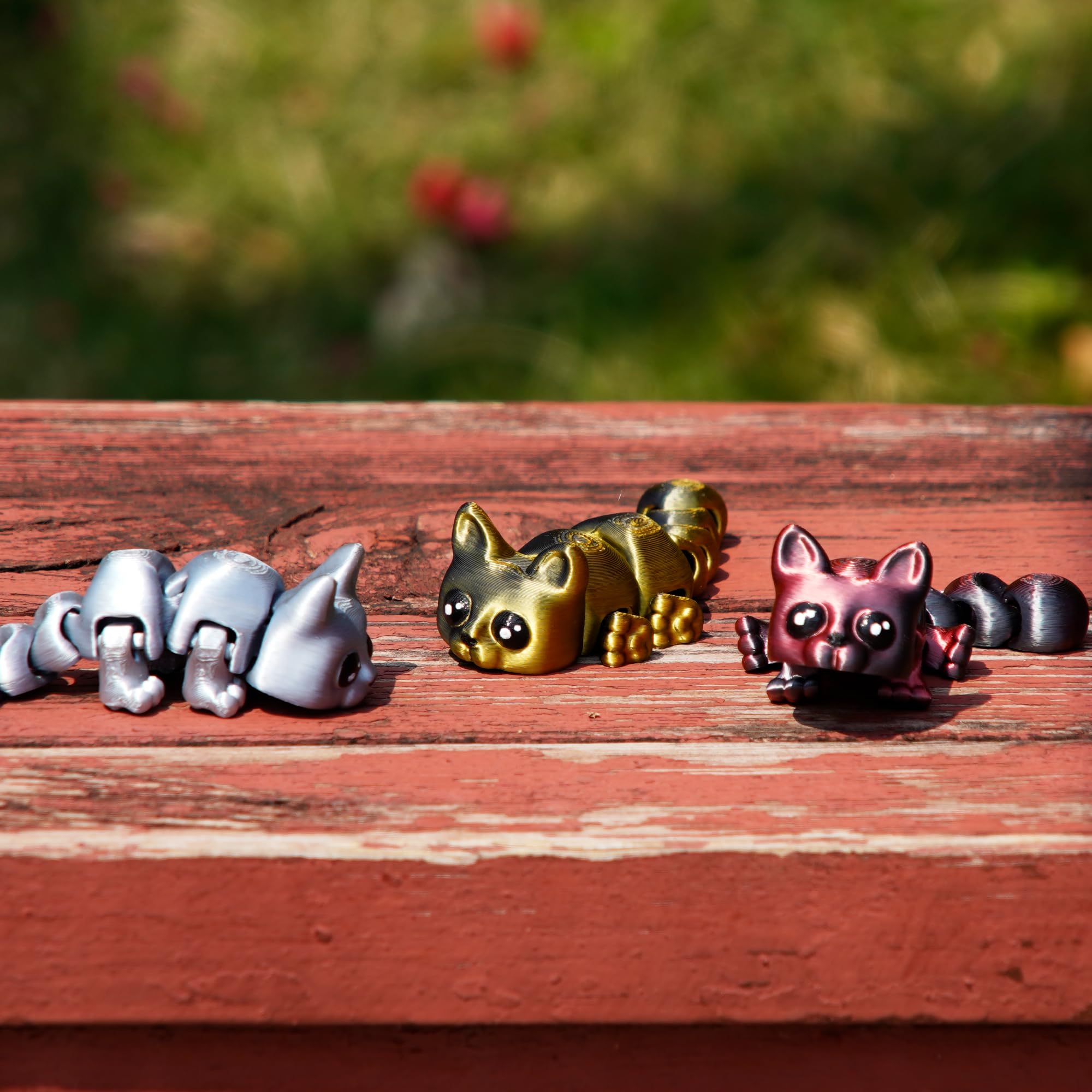 3D Printed Cat Articulated Animals Accessories Art Flexi Cute Stuff, 3 Pcs Gold Red Silver Black Sensory Fidget for Cat Lovers - Image 4