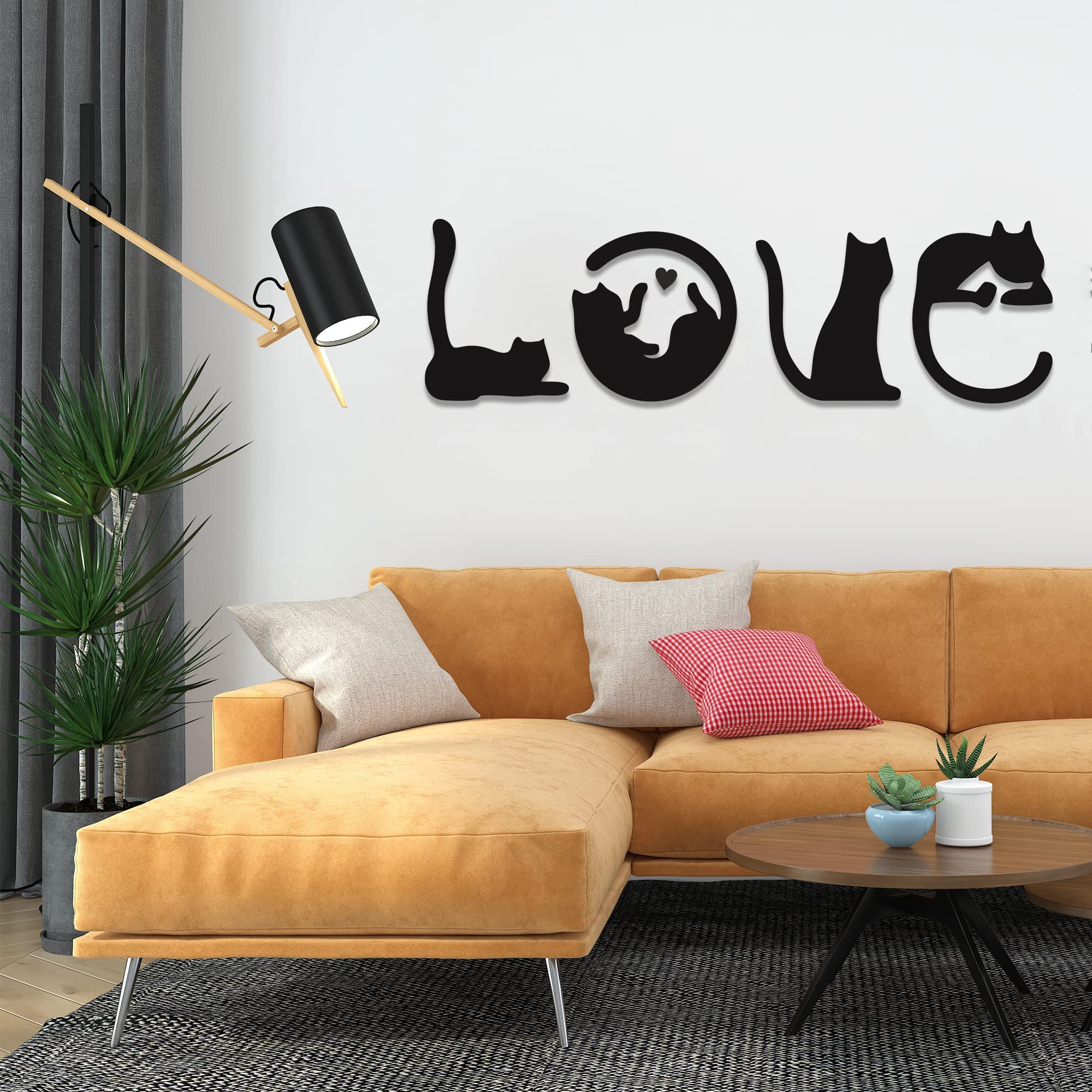 4 piezas de decoración de pared de gato negro, arte de pared con temática de amor para sala de estar, dormitorio, cocina, decoración de pared de madera para amantes de los gatos 8