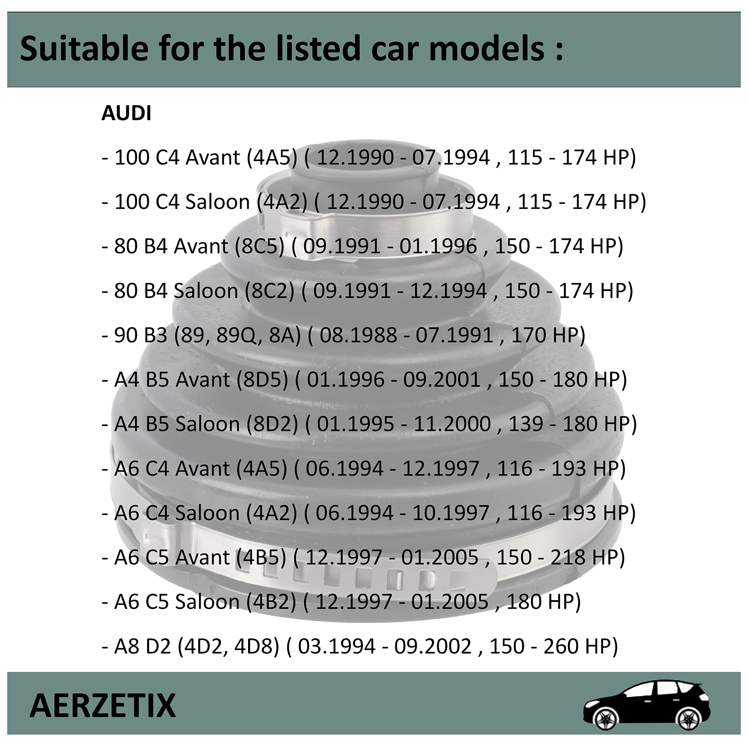 AERZETIX - C66776 - Soufflet de cardan + 2 colliers - côté de montage: des deux côtés de l'essieu avant, côté roue - compatible avec numéros OE 441498203AS, 701498203S