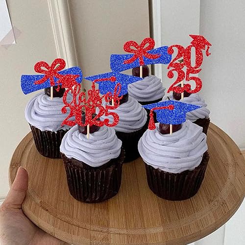 Miniatura 102 de Paquete de 24 adornos dorados para cupcakes de graduación 2025 con purpurina So Proud of You Done Diploma Graduation Cap Cupcake Picks Class of 2025