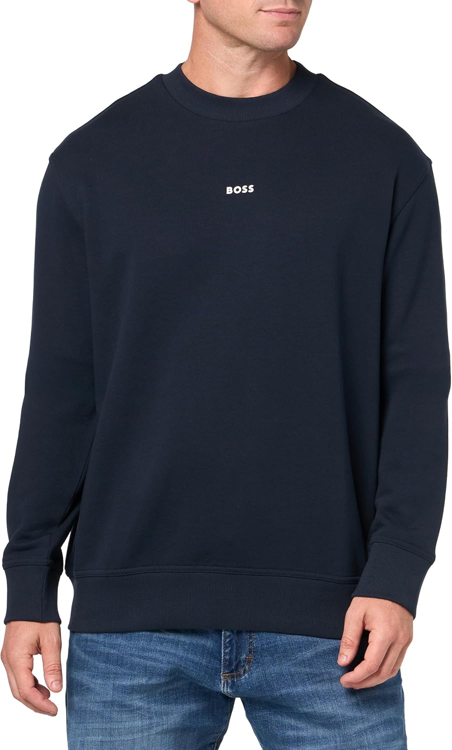 BOSS mens Center Logo French Terry Crew Neck Sweatshirt BOSS mens Center Logo French Terry Crew Neck Sweatshirt