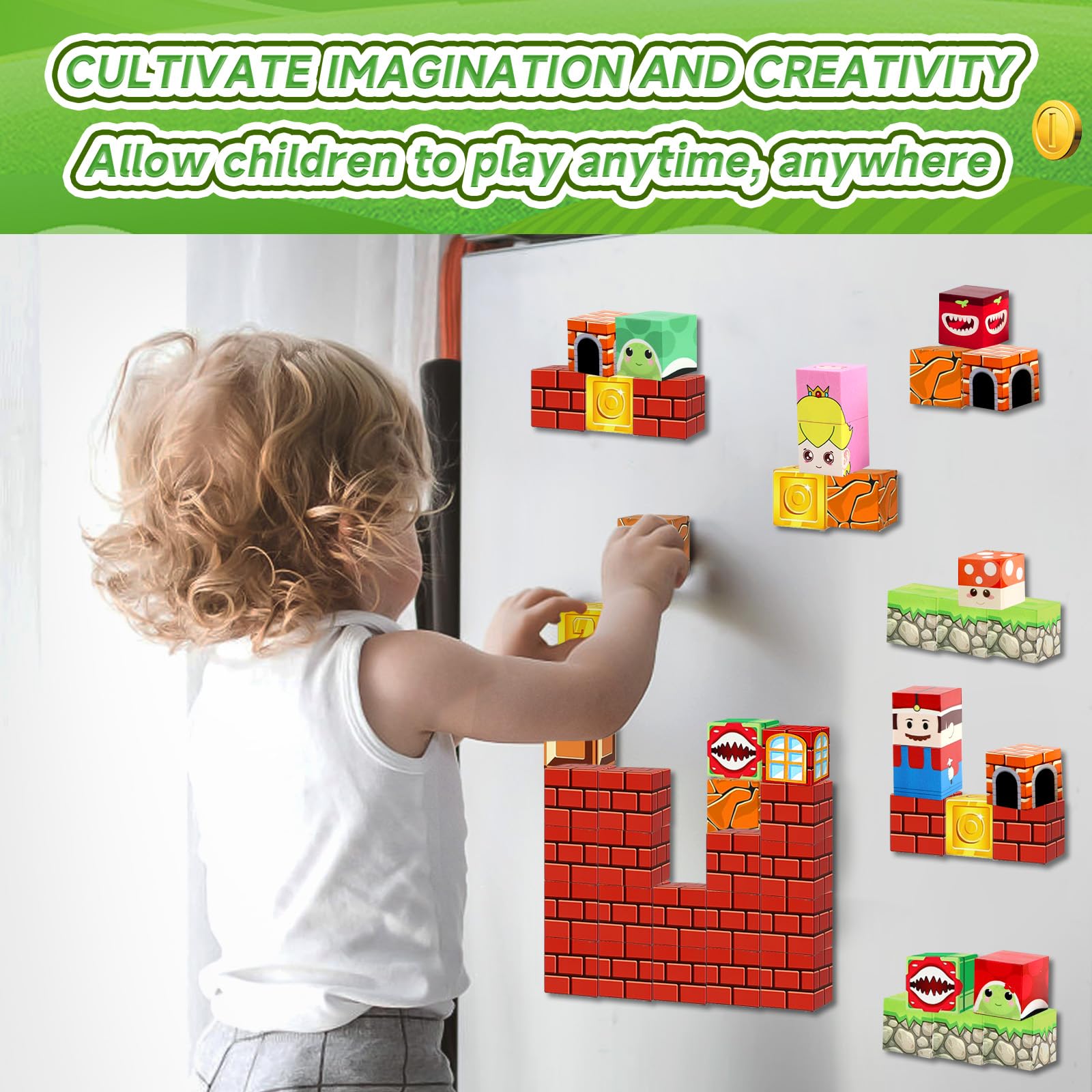 YUKOVEP Lot de 176 Blocs de Construction magnétiques, 2,5 cm, Blocs sensoriels Monde Magnétique, pour Enfants à partir de 3 Ans, Cadeau pour garçons et Filles