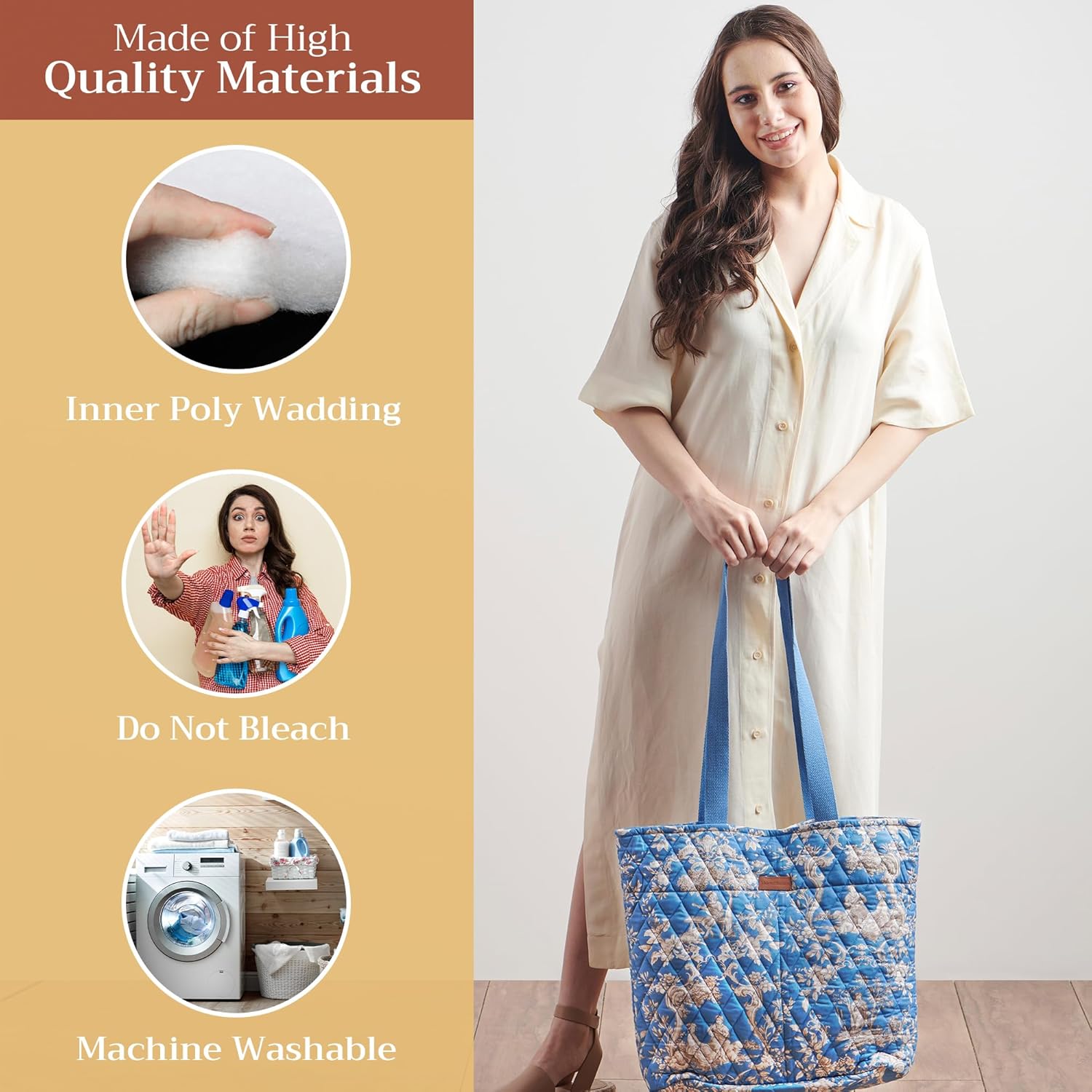 Maison d' Hermine Shopping Bags Cotton Quilted Tote Bag Zipper Pockets Small Pouch Reusable Grocery Bag Easter Gifts