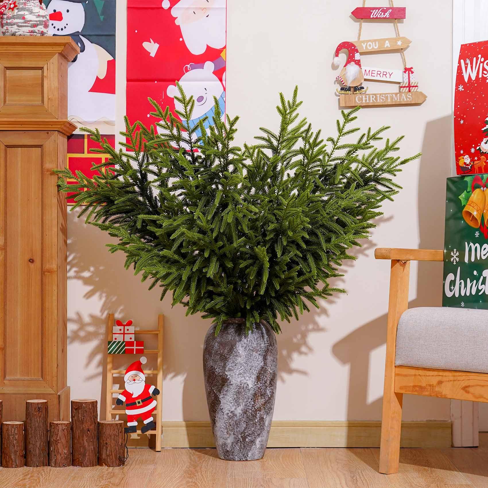 Norfolk-Kieferzweige für Weihnachten, 91,4 cm, künstlicher Norfolk-Zweig, künstlicher Stiel, grüne Tannenspieße für Vasen, Basteln, Girlande, Kranz, Weihnachten, Innen- und Außenbereich