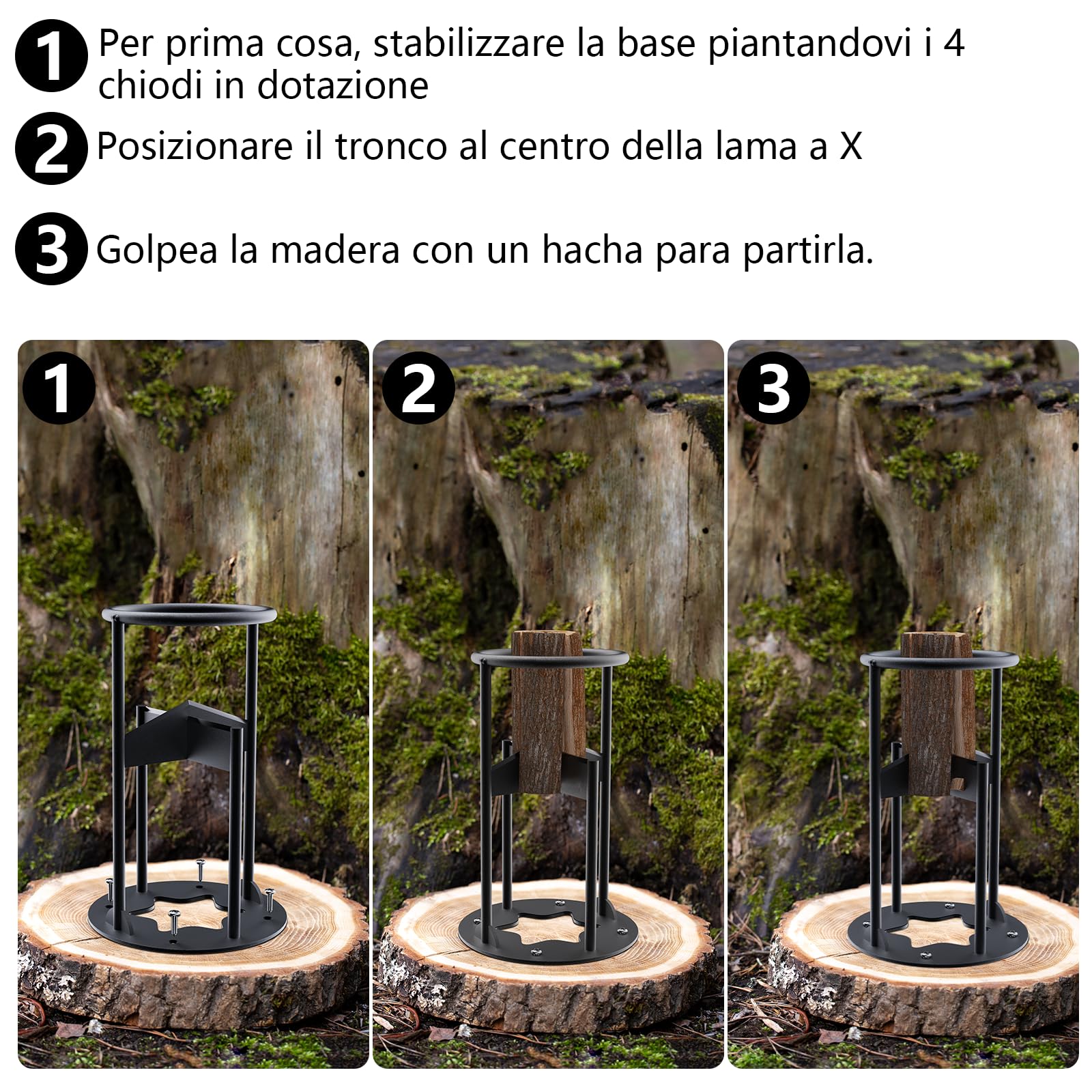 Cortadora de Troncos Manual, Divisor de Leña Portátil de Acero, Partidor de Leña para acampar en el hogar y al aire libre