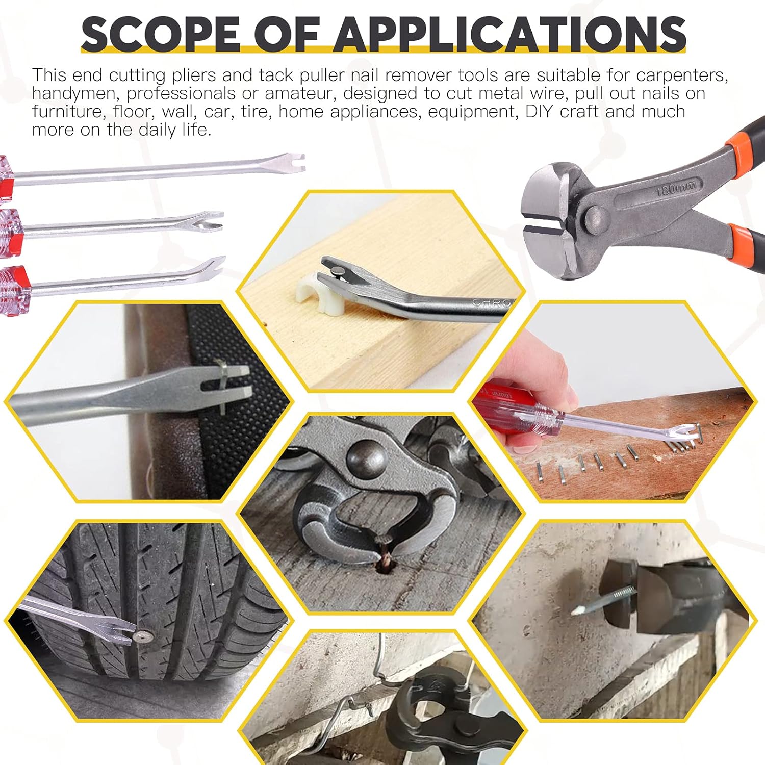 4Pcs End Cutting Pliers and Tack Puller Nail Remover Tools Set with Straight U Tip, Straight V Tip and Angled V Tip Tack Lifter to Remove Nails Wire for Upholstery Car Construction