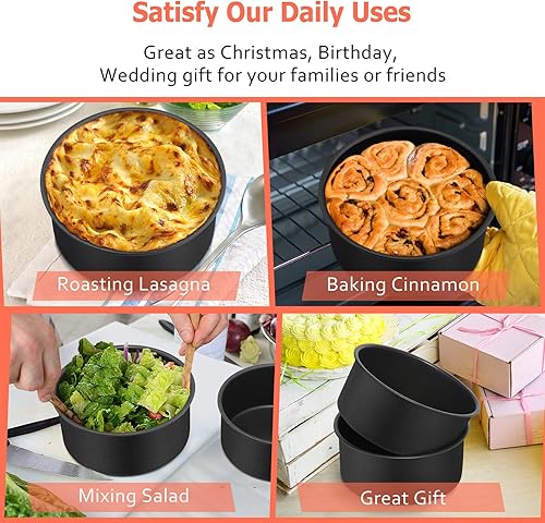 Miniatura 7 de TeamFar Molde para tartas, 6 x 2.75 pulgadas, recubierto, para cumpleaños, boda, tarta, moldes redondos para hornear, con núcleo de acero inoxidable