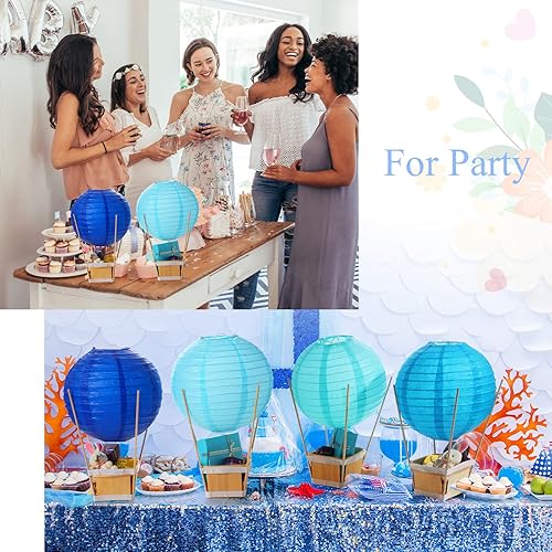 Miniatura 6 de Namalu Juego de 24 centros de mesa de globo de aire caliente, linternas de papel, cajas de madera de bayas con palos para decoración de mesa de baby