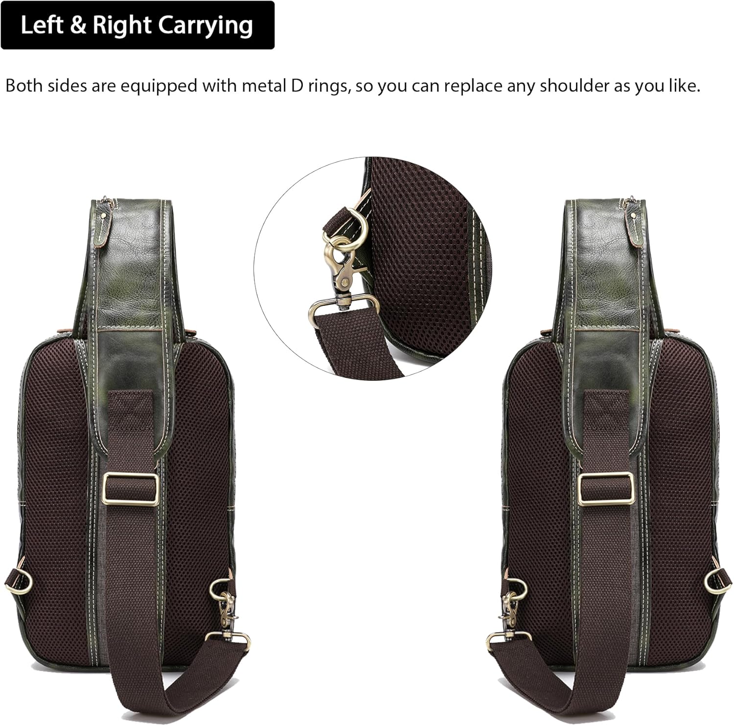 LANNSYNE Vintage Full Grain Leather Sling Bag Crossbody Chest Daypack | Vintage, Full Grain, Leather, Chest - Image 5