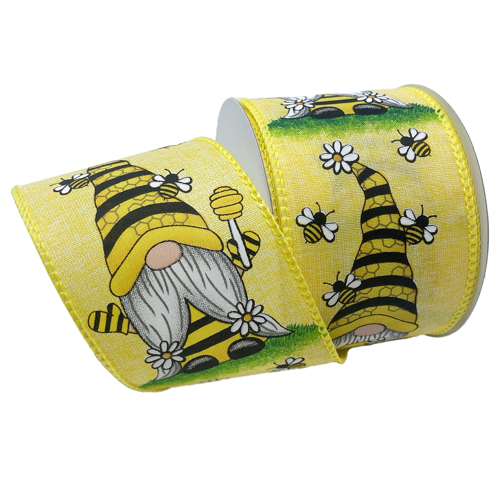 Ruban en taffetas avec fil de fer jaune de 6,3 cm pour création de nain d'abeilles