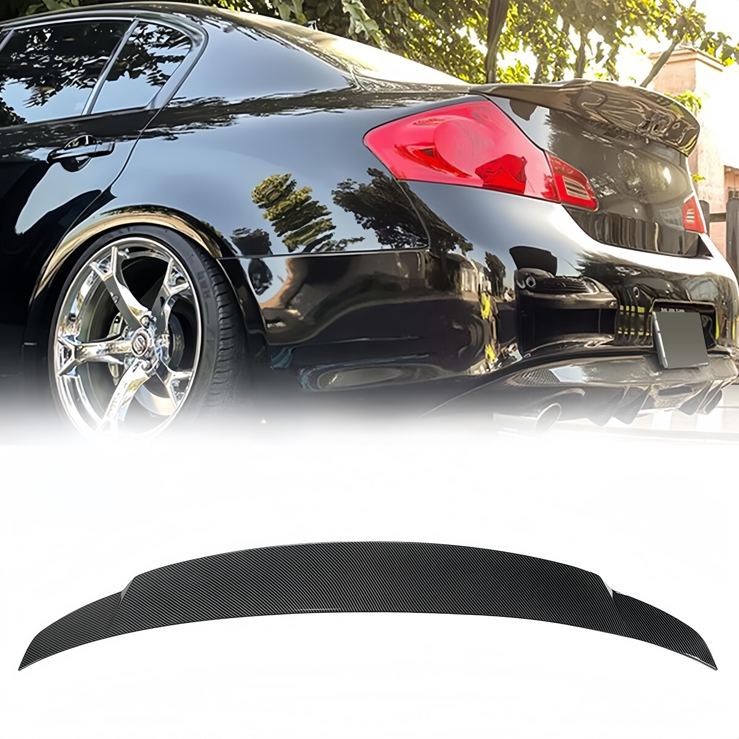 Rear Trunk Spoiler Compatible with 2007-2015 Infiniti G35 G25 G37 Q40 Sedan, Duckbill Spoiler Fits for 07-15 4-Door, High Kick Spoiler Wing Lip (Carbon Fiber Pattern)