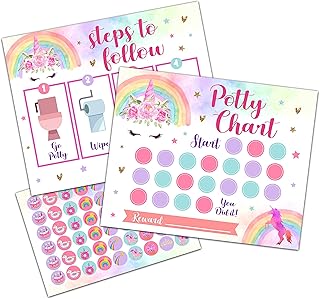 Potty Training Sticker Chart, Magical Unicorn Potty Training Chart for Boys Girls, Potty Chart for Kids Toddlers, Potty Chart with Stickers, Potty Training Rewards - A04