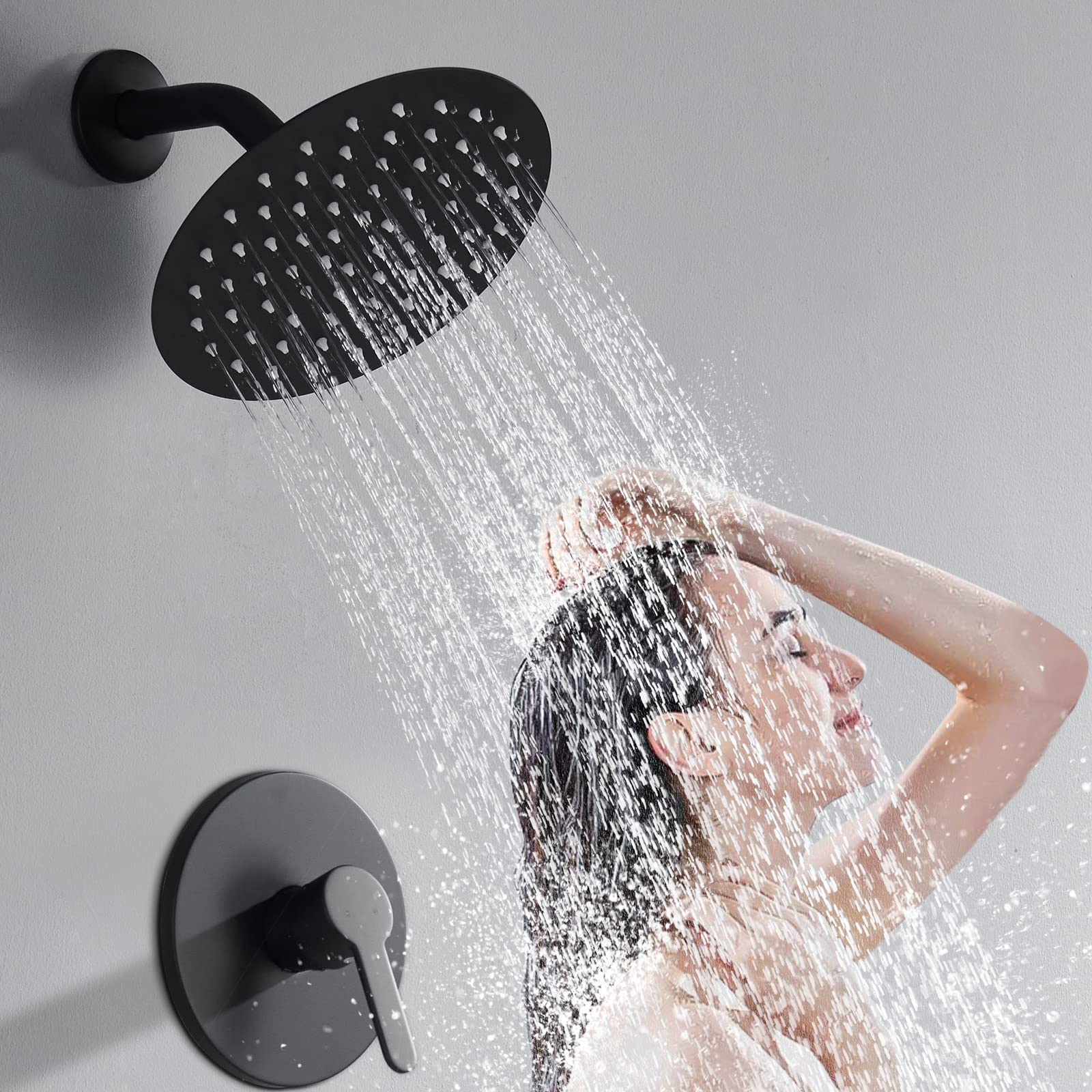 Holispa Shower Faucet, Black Shower Faucet Set with 8-Inch Rainfall Shower Head, Single-Handle Shower Trim Kit Included Shower Valve, Matte Black